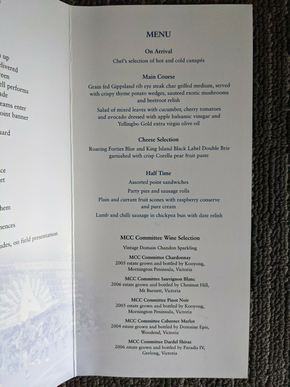 2010 AFL 25th April MCG ANZAC Day Lunch Menu, Collingwood vs Essendon - Image 3