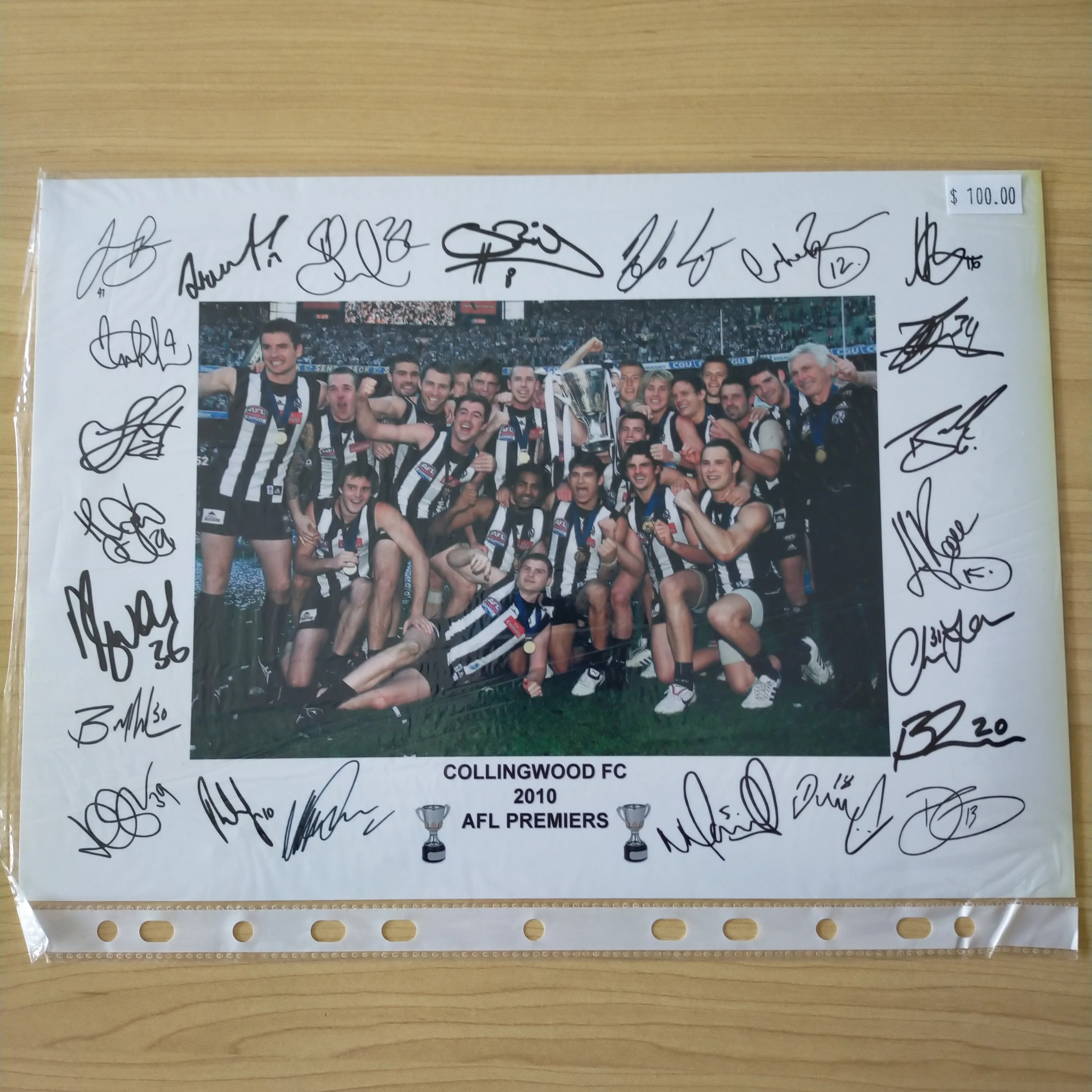 2010 AFL Collingwood Football Club Premiers Photo With Printed Team Signatures