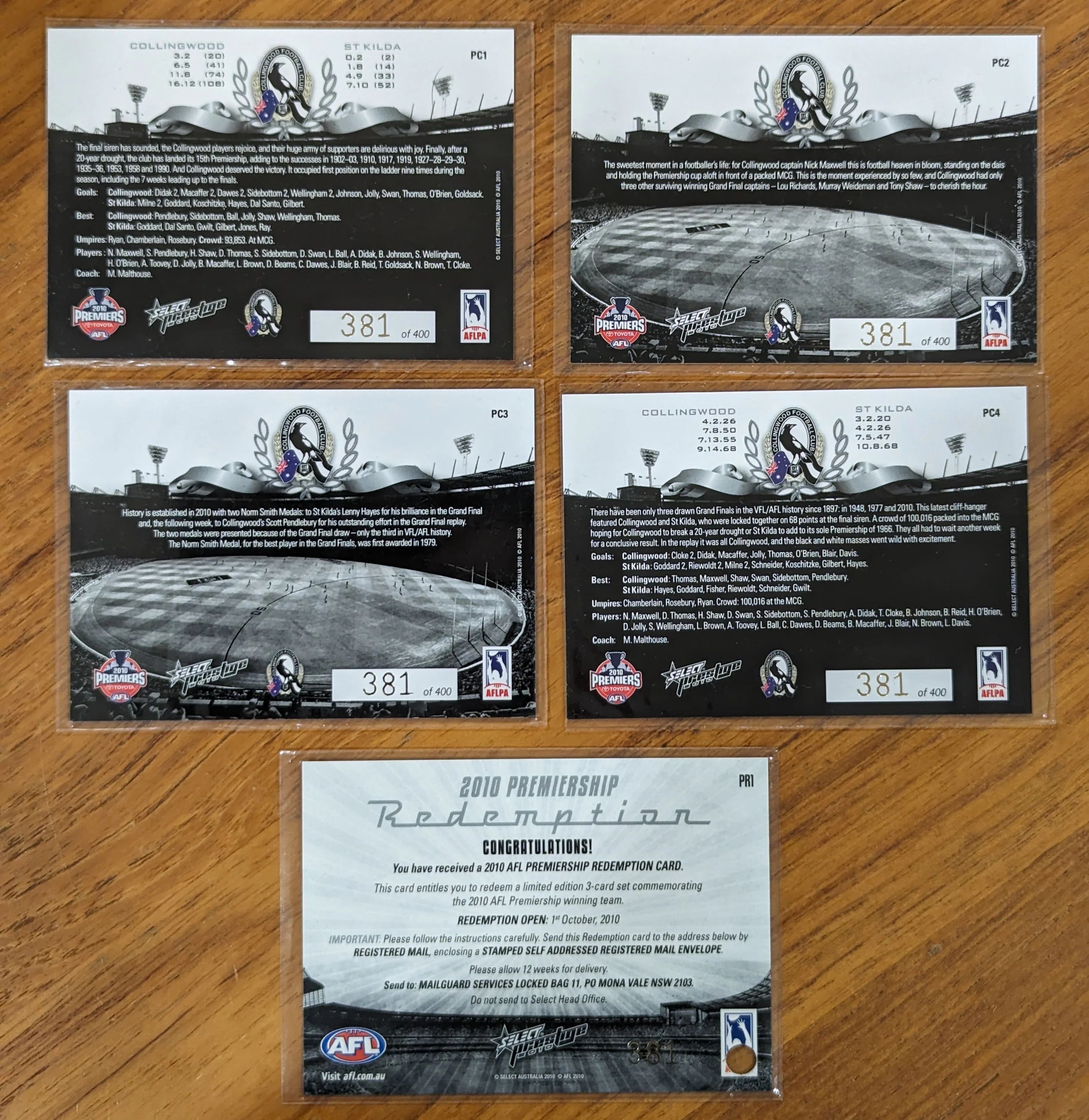 2010 AFL Collingwood Premiership Redemption Set 381/400 - Image 2