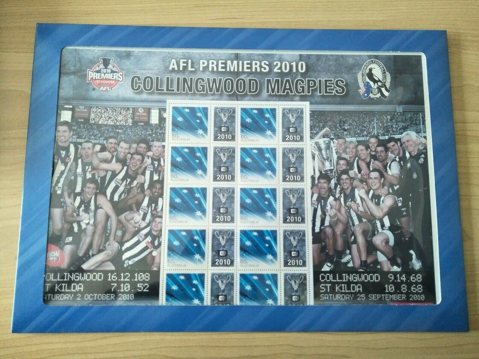2010 Australia Post AFL Premiers Collingwood Stamp Sheet In Folder