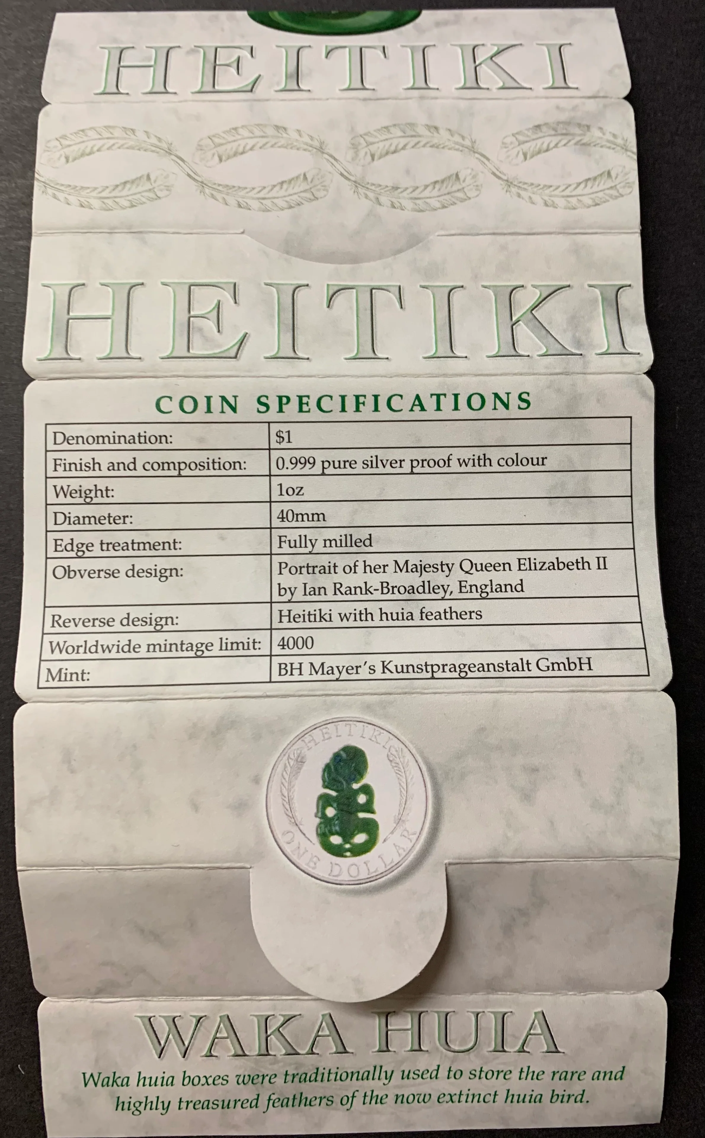 2010 New Zealand Coloured $1 Heitiki 1oz .999 Proof Silver Coin - Image 3
