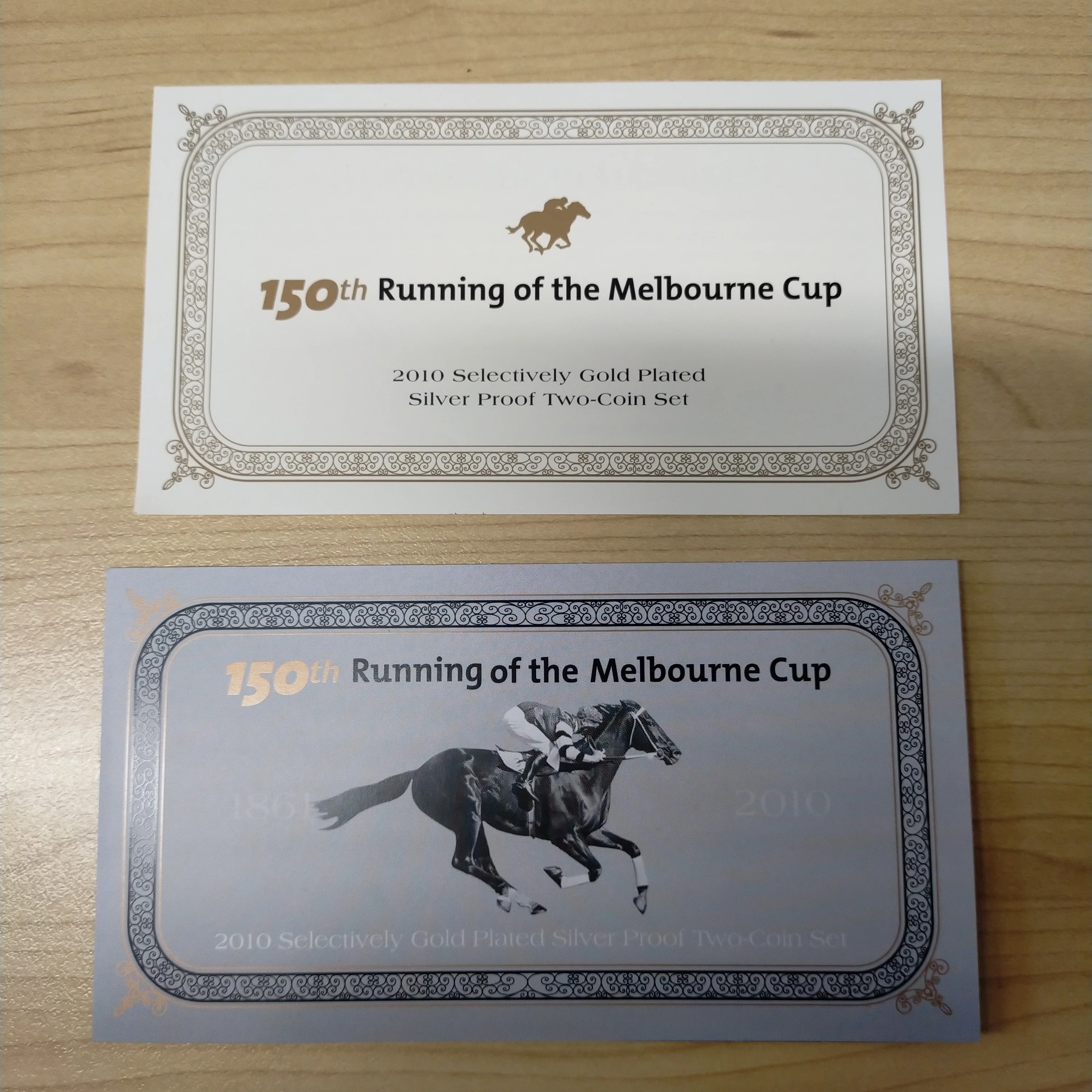 Australia 2010 Royal Australian Mint Fifty Cents 50c 150th Running of the Melbourne Cup 50c Proof Gold-Plated Silver Two Coin Set - Image 8