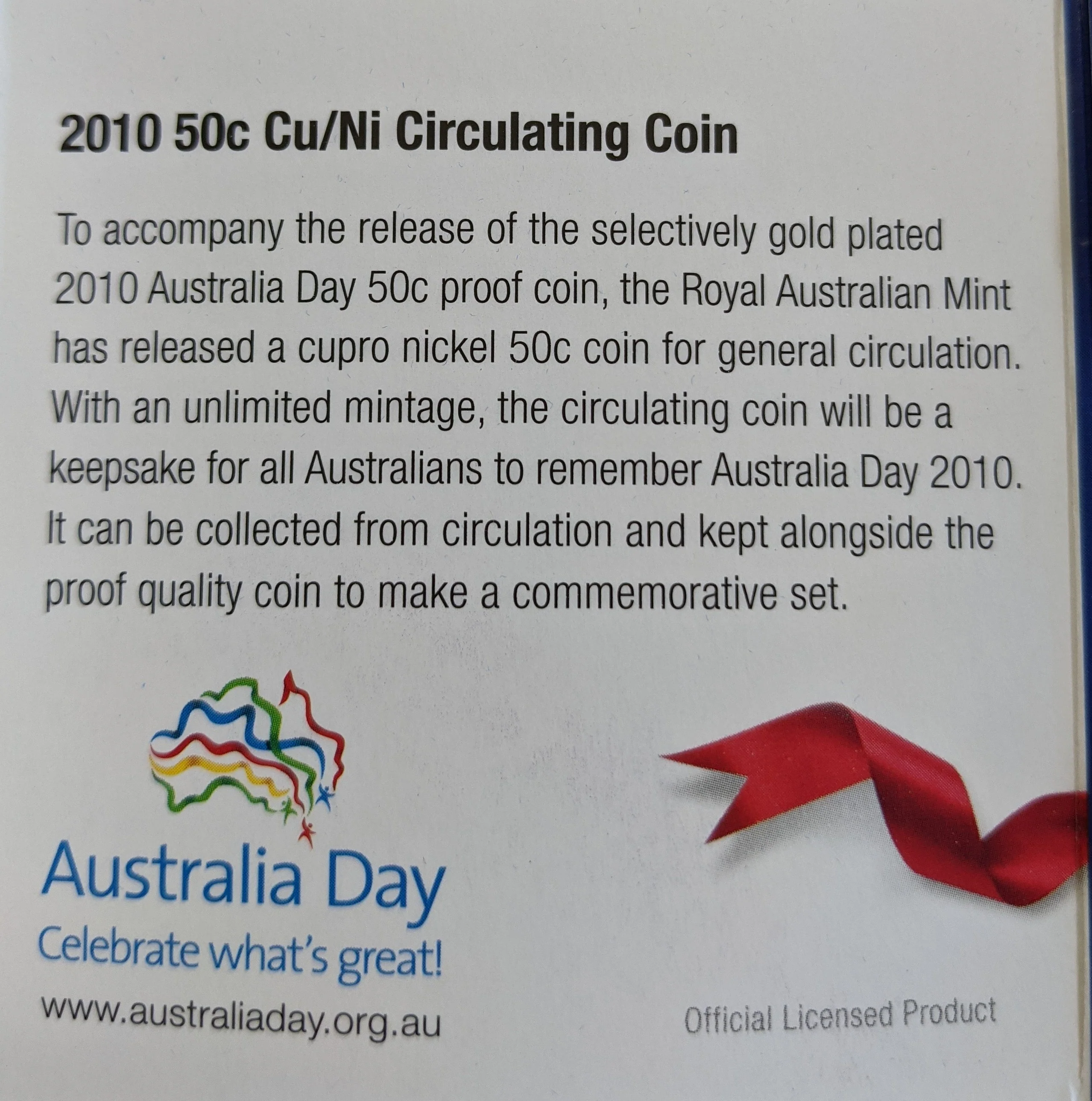 Australia 2010 Royal Australian Mint 50c Australia Day .999 Silver Proof Gold Plated Coin - Image 5