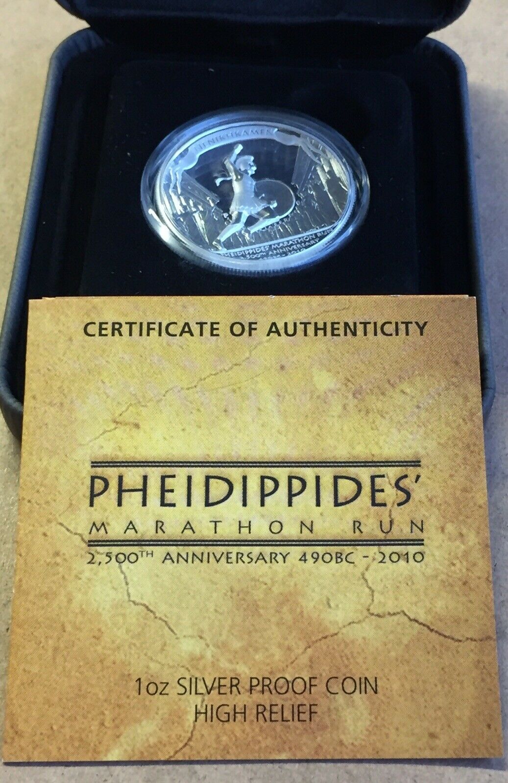 2010 Tuvalu $1 Pheidippides Run High Relief One Ounce .999 Silver  Proof Coin - Image 2