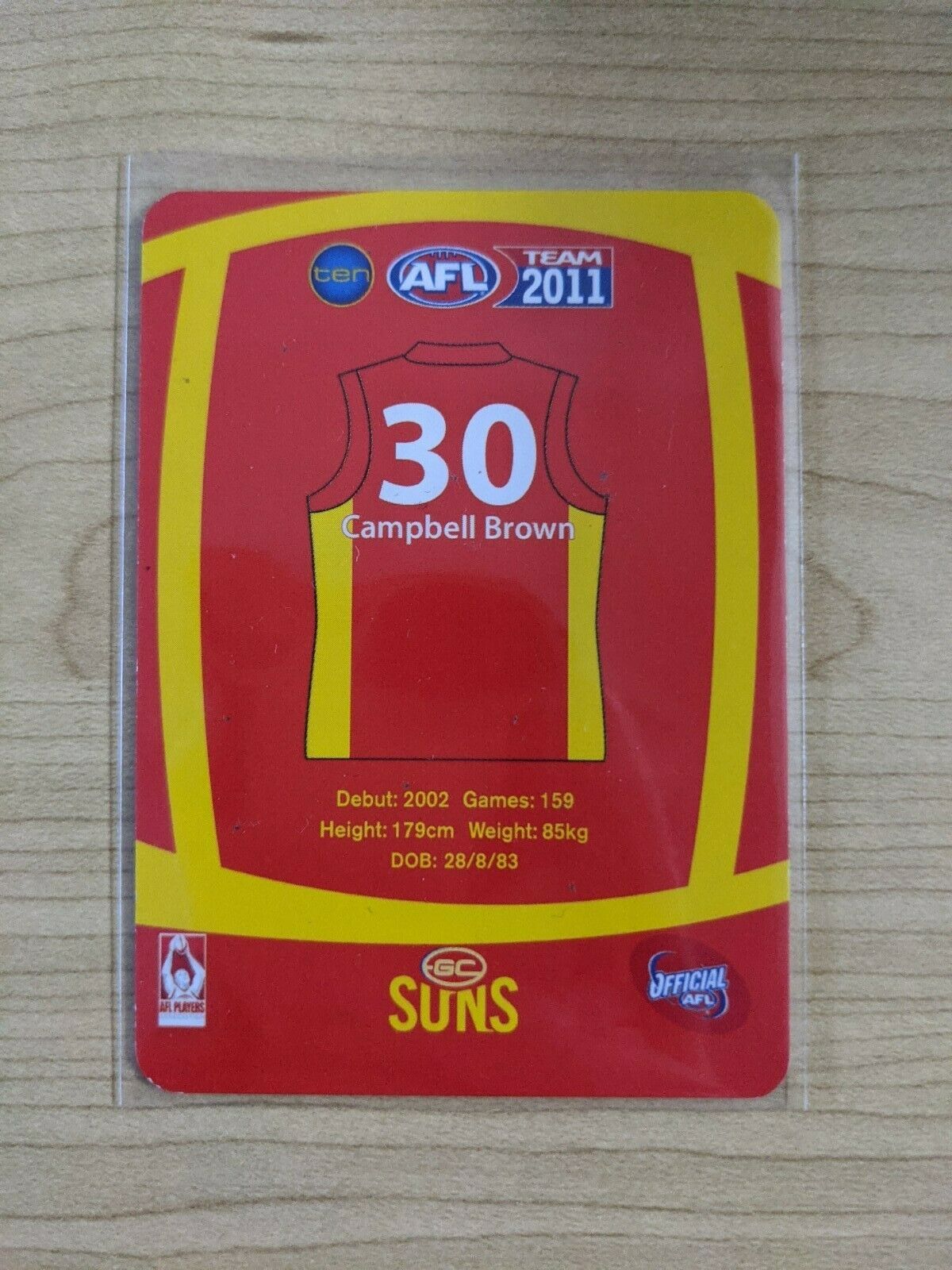 2011 AFL Teamcoach Prize Card Miss Cut Error Campbell Brown Gold Coast Suns - Image 2