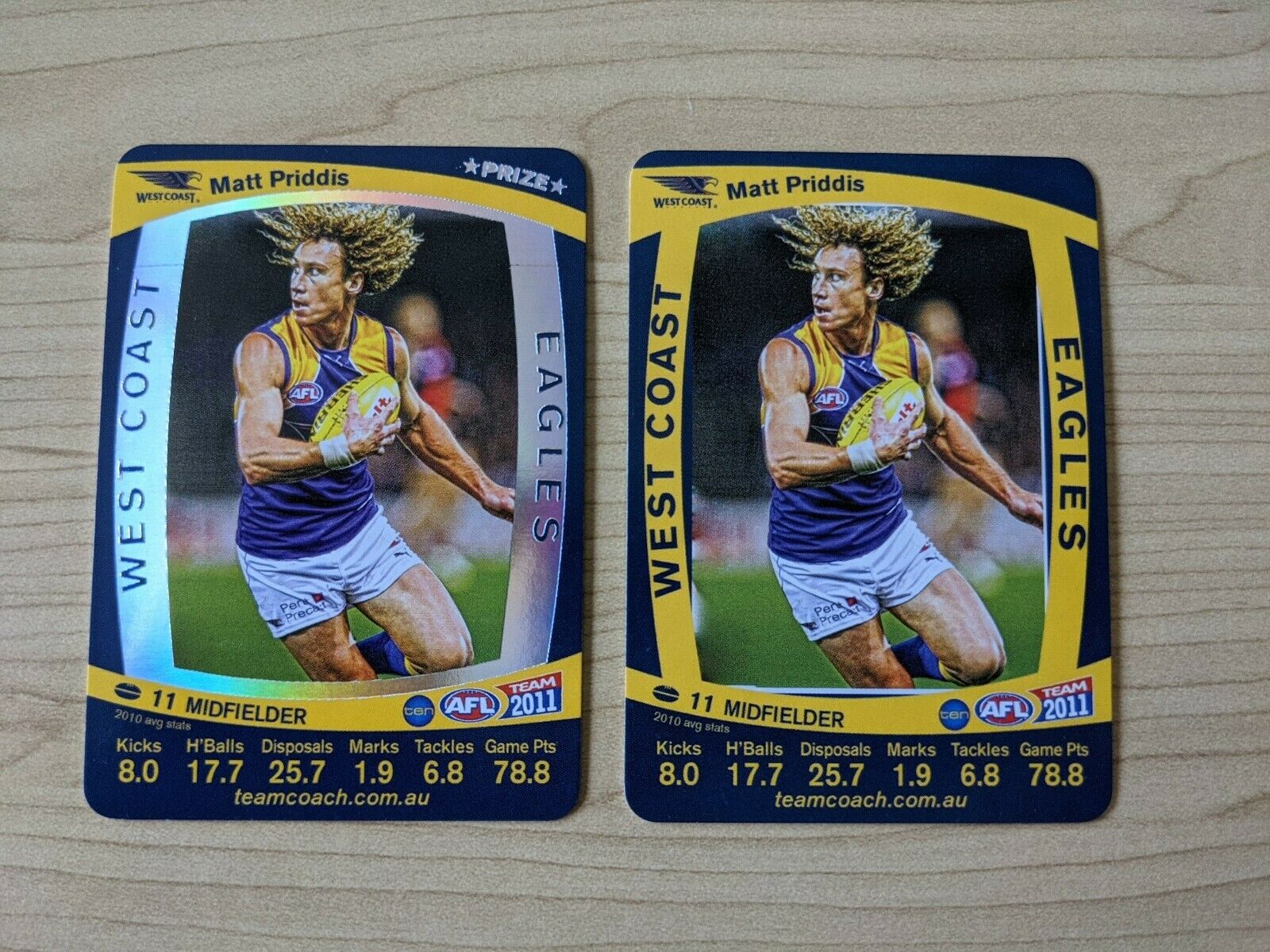 2011 AFL Teamcoach Sample Prize Cards Matt Priddis West Coast Eagles