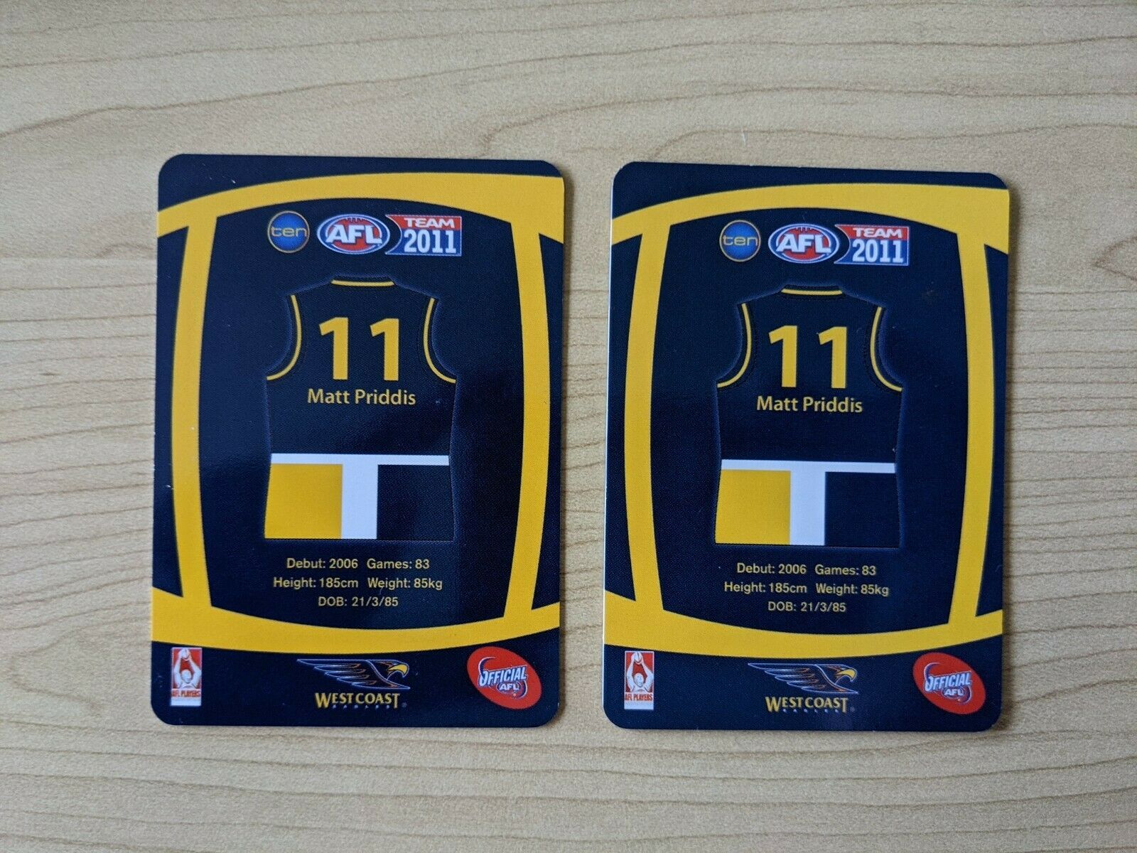 2011 AFL Teamcoach Sample Prize Cards Matt Priddis West Coast Eagles - Image 2