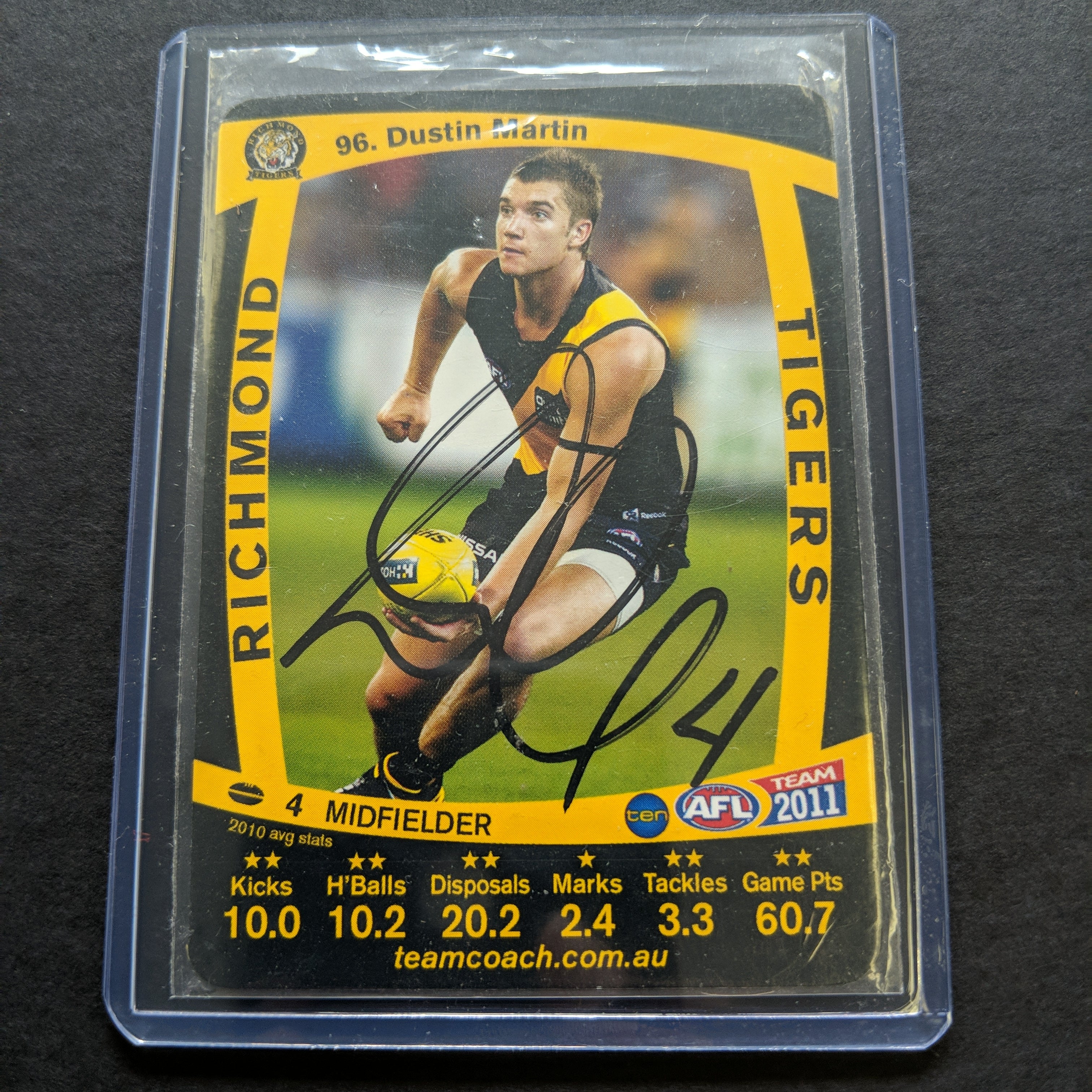 AFL 2011 Teamcoach Signed Dustin Martin Richmond
