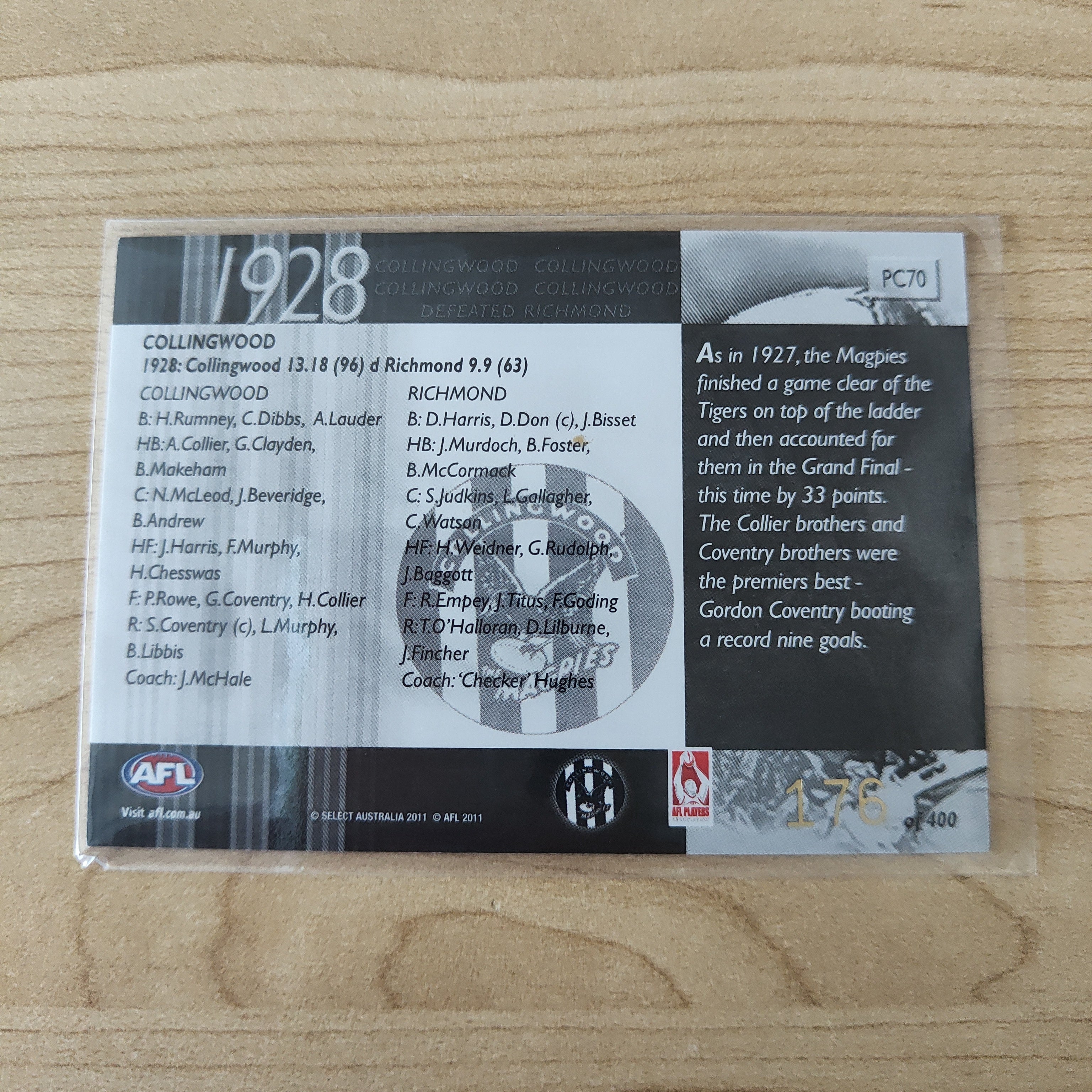 2011 Select Infinity 1928 Premiers Collingwood No.176/400 - Image 2