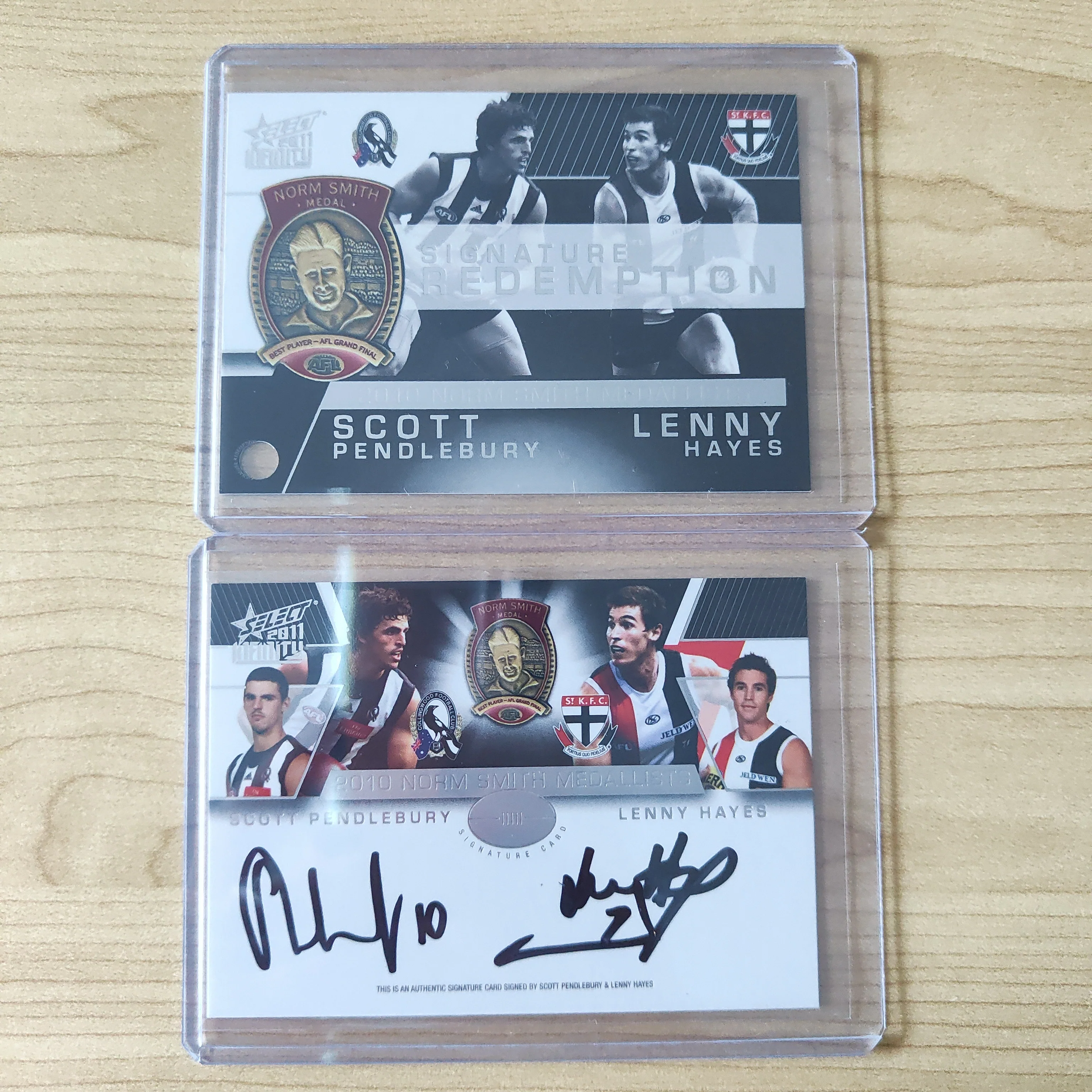 2011 Select Infinity Norm Smith Medal Scott Pendlebury and Lenny Haynes Signature Redemption Card