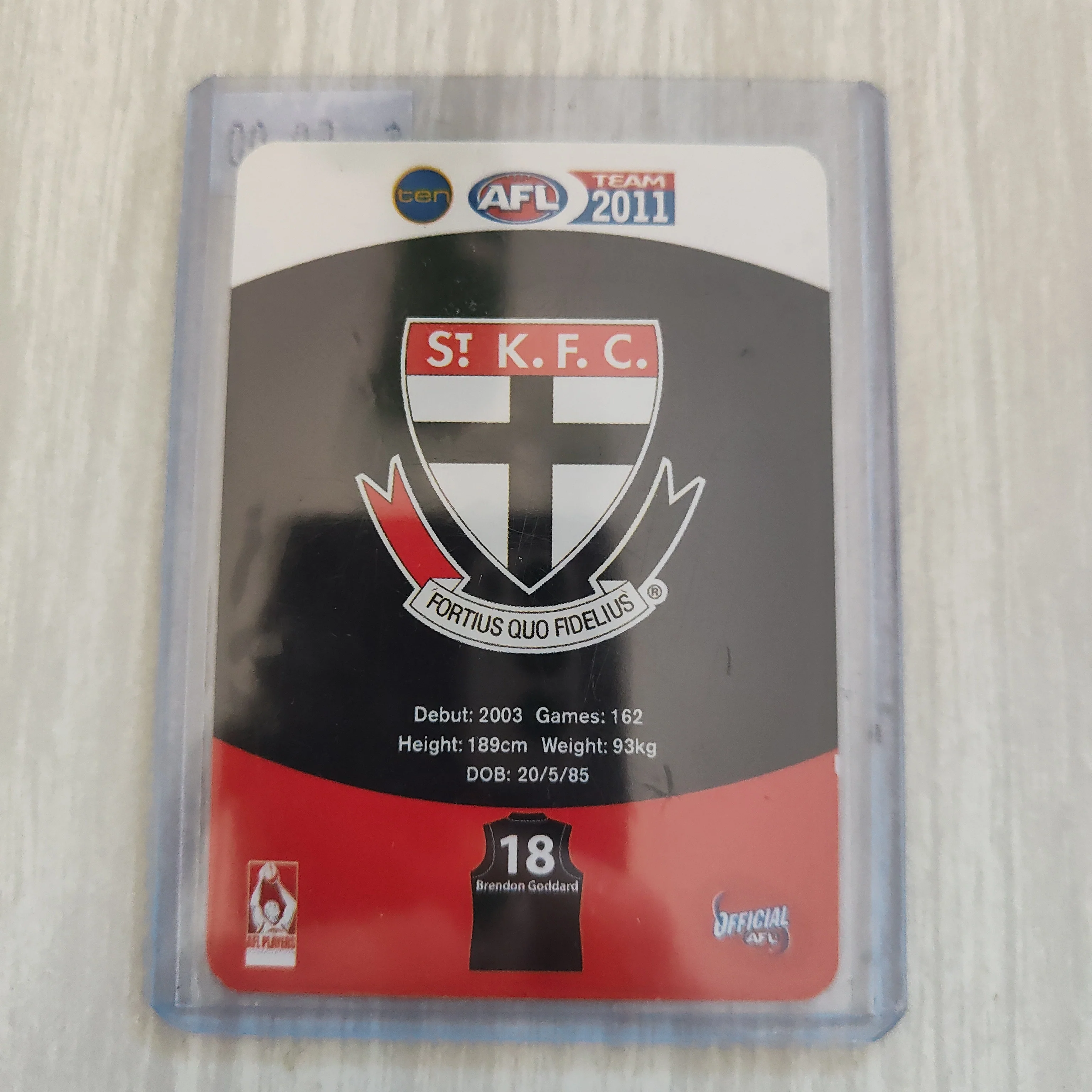 2011 Teamcoach Base Card Brendan Goddard St Kilda Error Card - Image 2