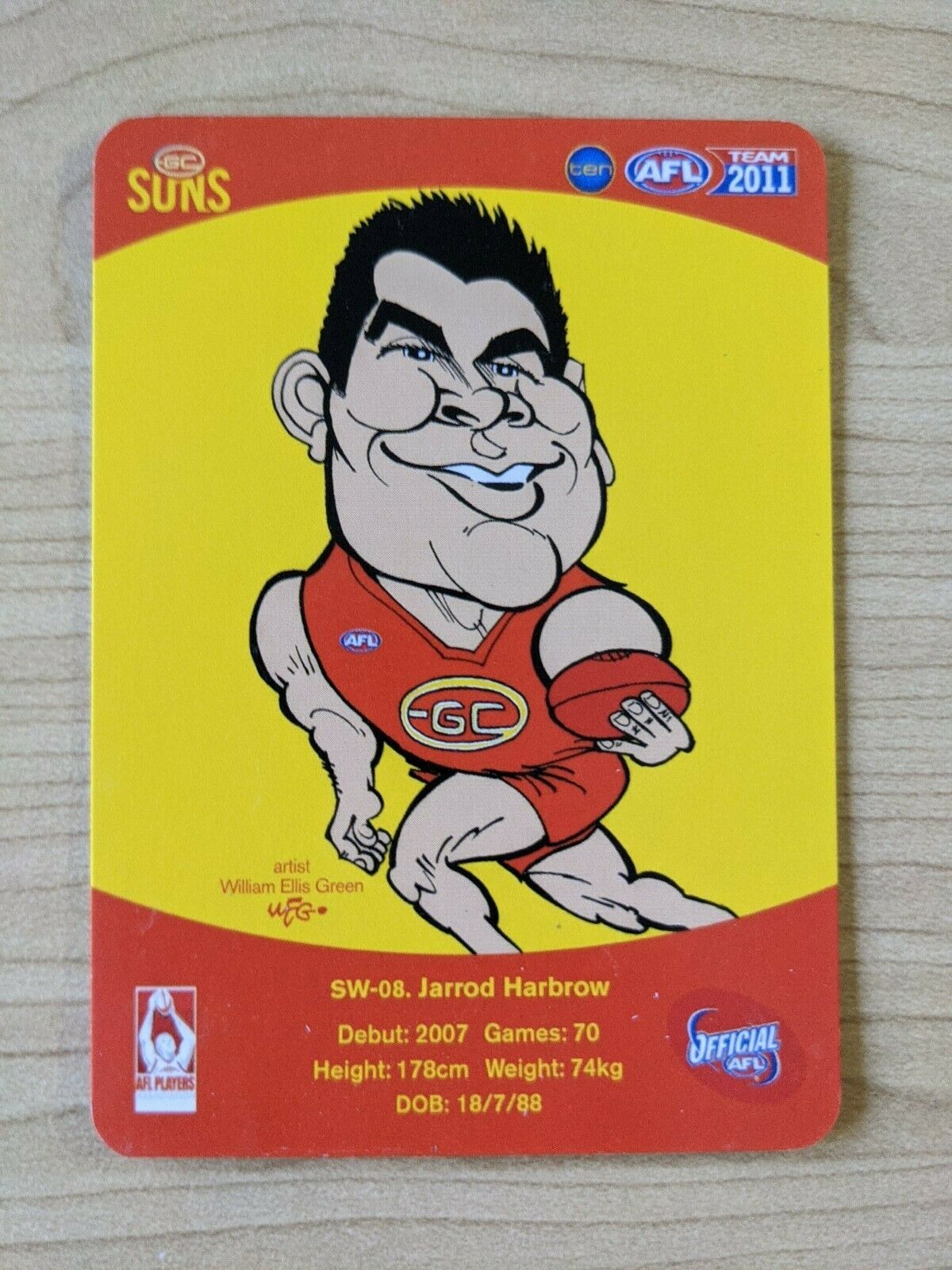 2011 Teamcoach Sample Star Wildcard SW-08 Jarrod Harbrow Gold Coast Suns - Image 2