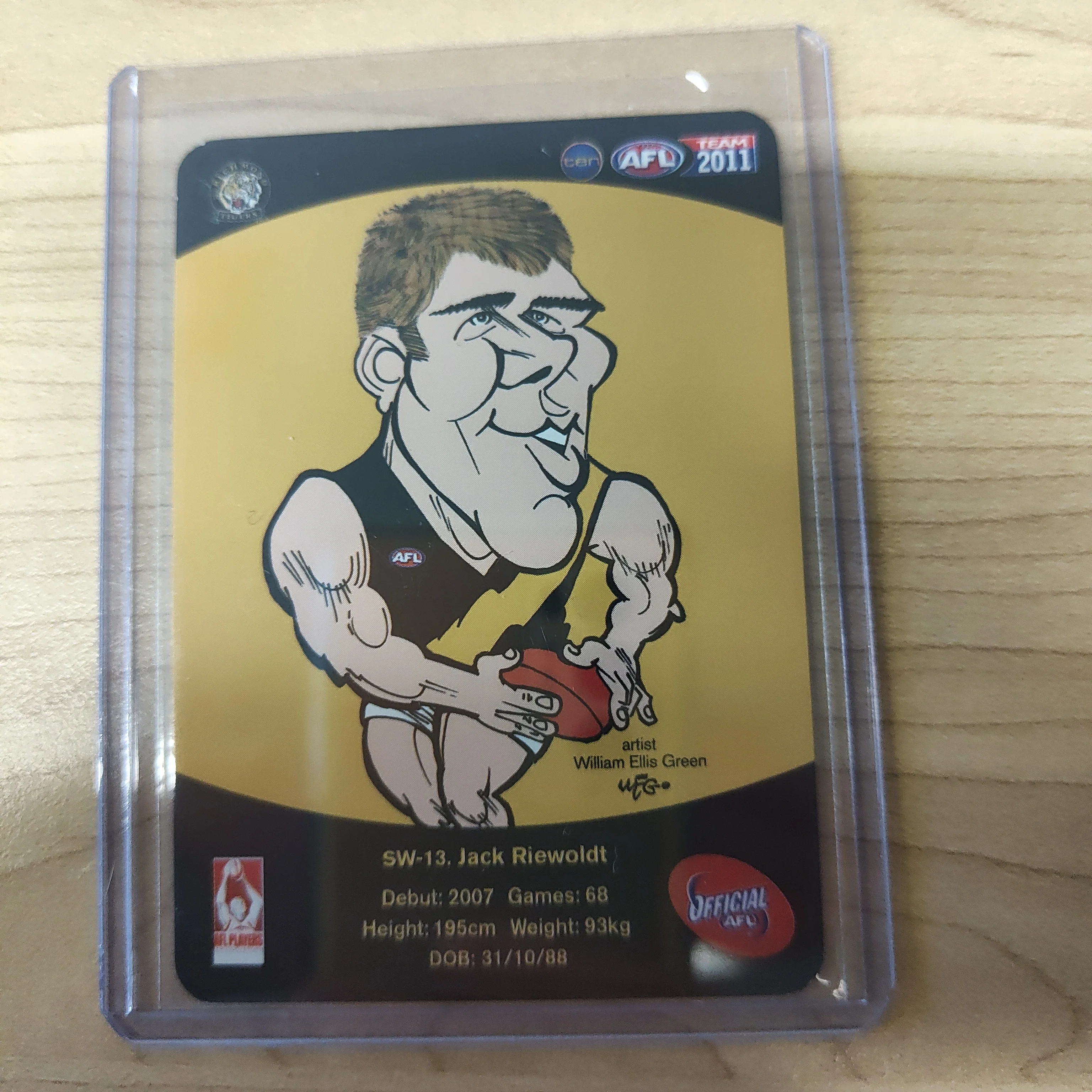 2011 Teamcoach Star Wildcard Printing Error Card Jack Riewoldt Richmond - Image 2