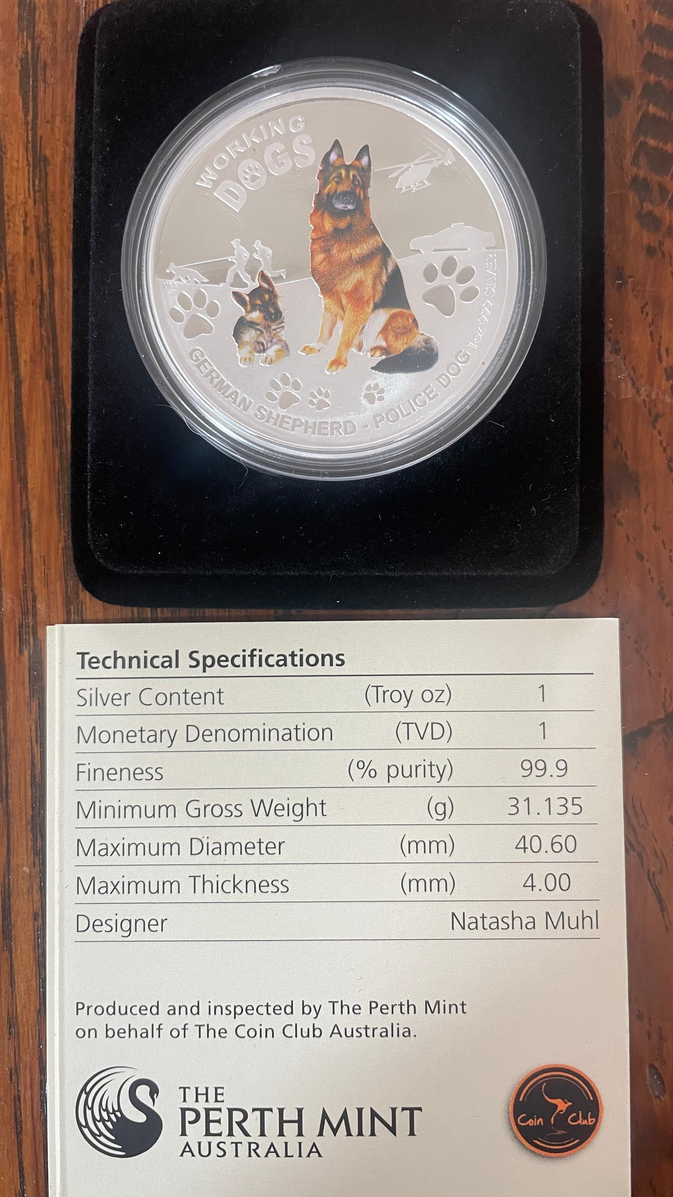 Tuvalu 2011 Perth Mint $1 Working Dogs Police Dog Silver Proof Coin