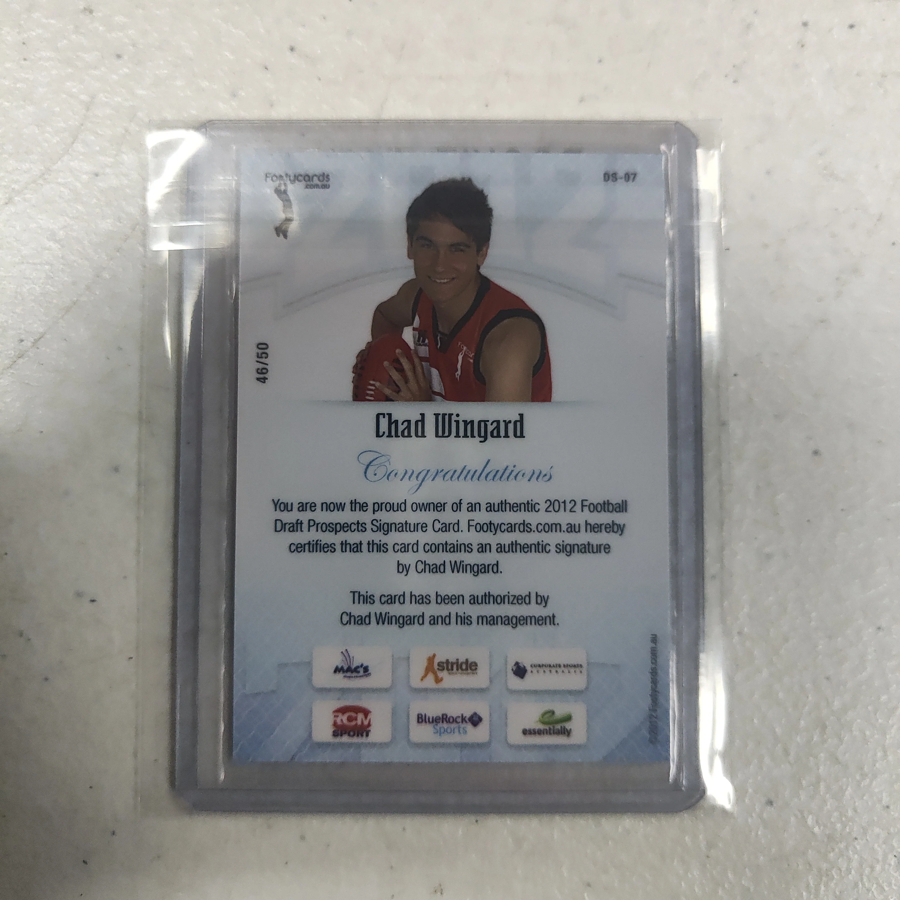 2012 AFL Footy Cards Draft Prospect Draft Pick Signature Chad Wingard Port Adelaide 46/50 - Image 2