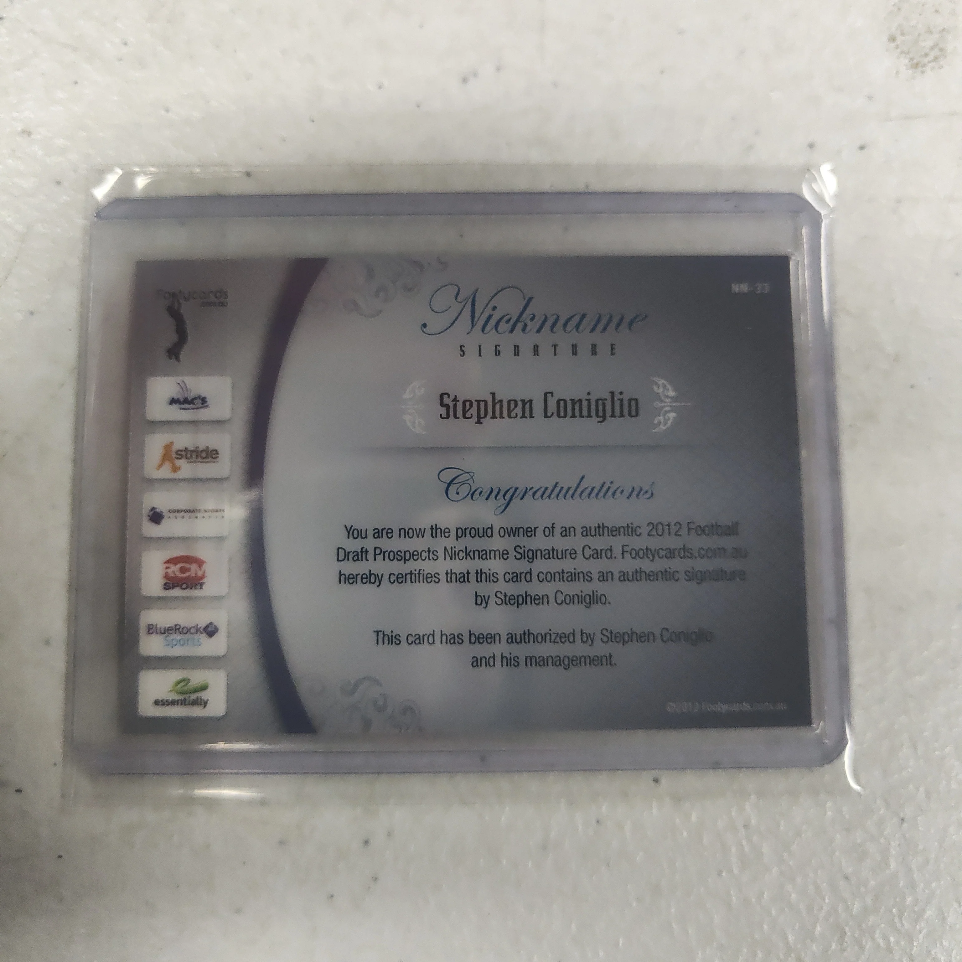 2012 AFL Footy Cards Draft Prospect Nickname Signature Stephen Coniglio GWS 04/25 - Image 2