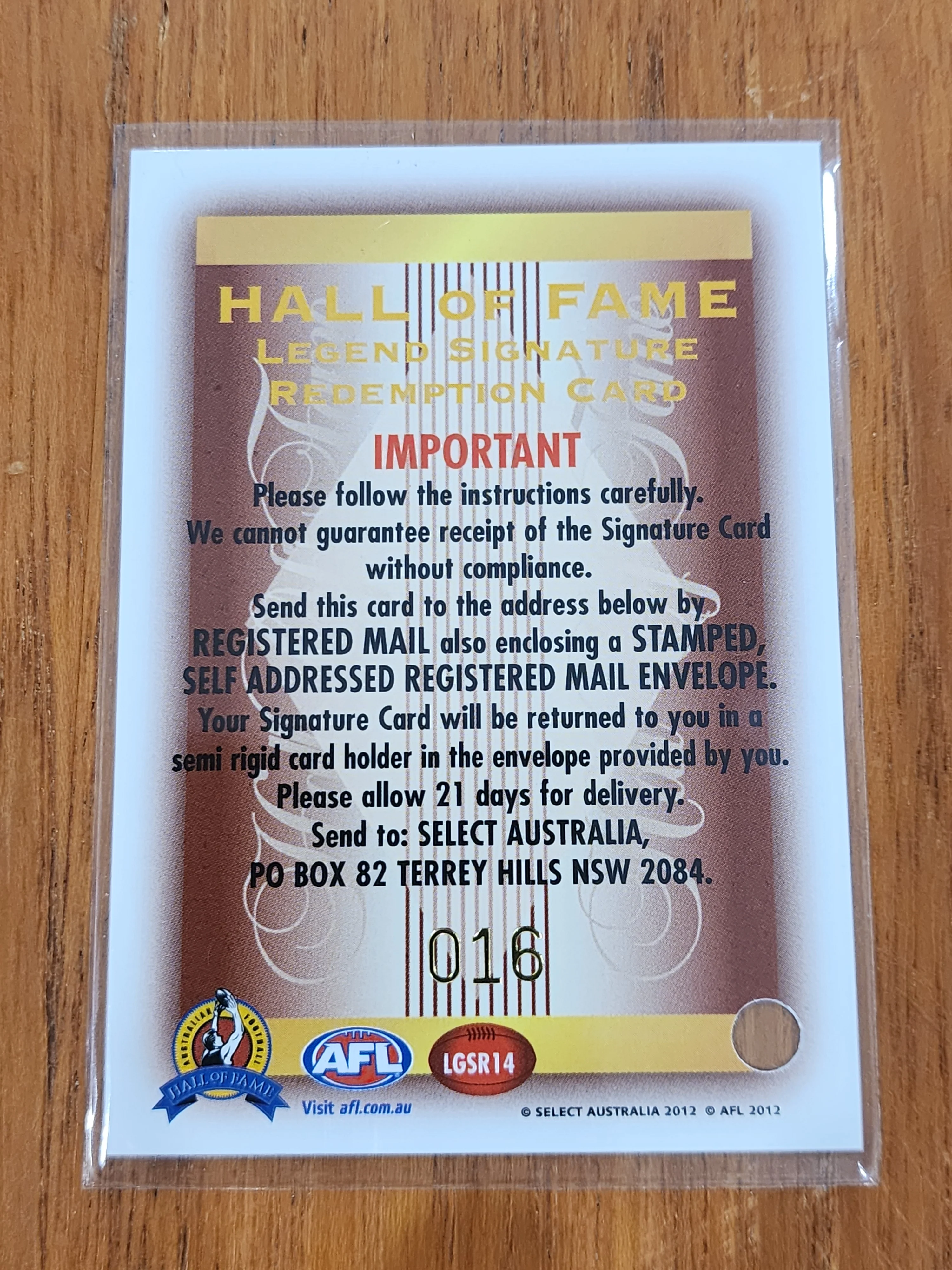 2012 AFL Select Hall Of Fame Legend Signature Card Alex Jesaulenko Carlton 16/110 LGS14 - Image 4