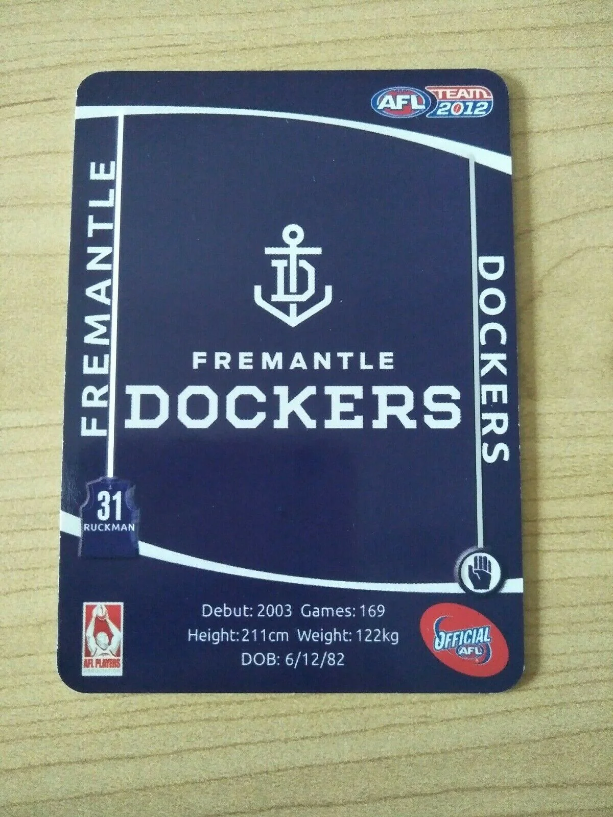 2012 AFL Teamcoach Prize Card Aaron Sandilands Fremantle - Image 2