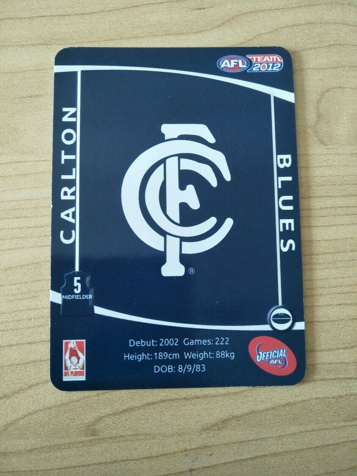 2012 AFL Teamcoach Prize Card Chris Judd Carlton - Image 2