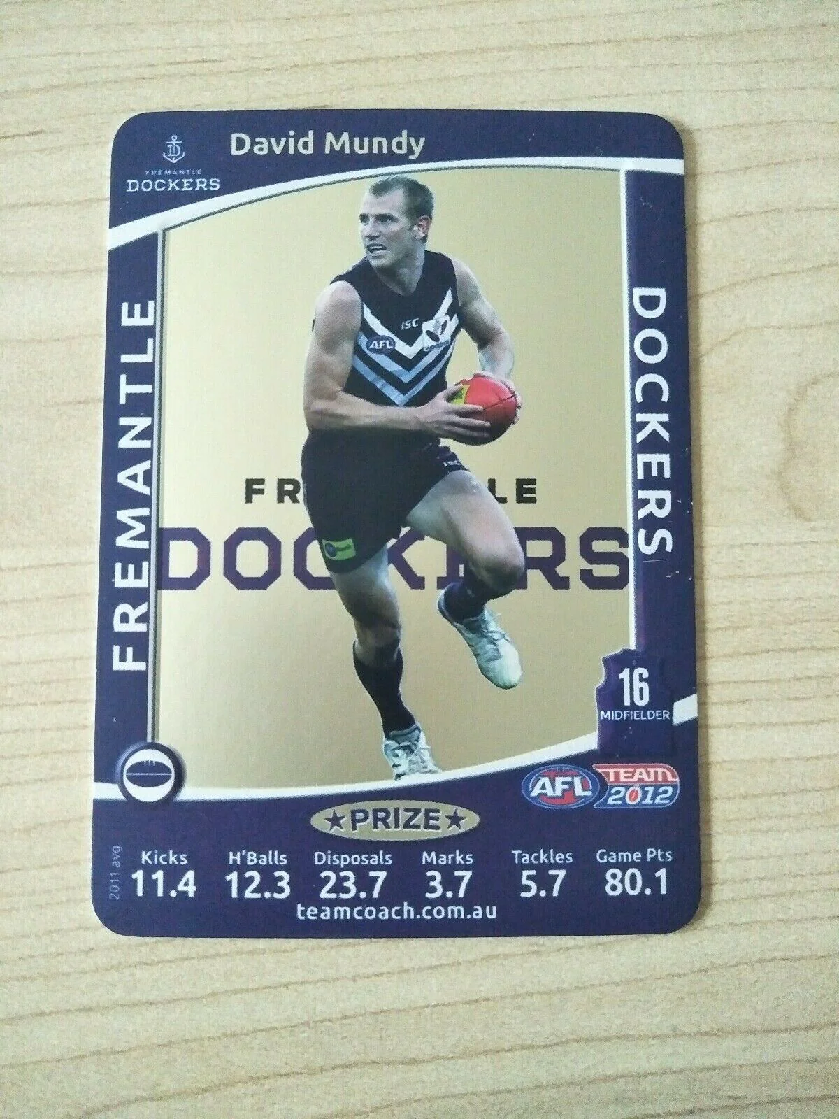 2012 AFL Teamcoach Prize Card David Mundy Fremantle
