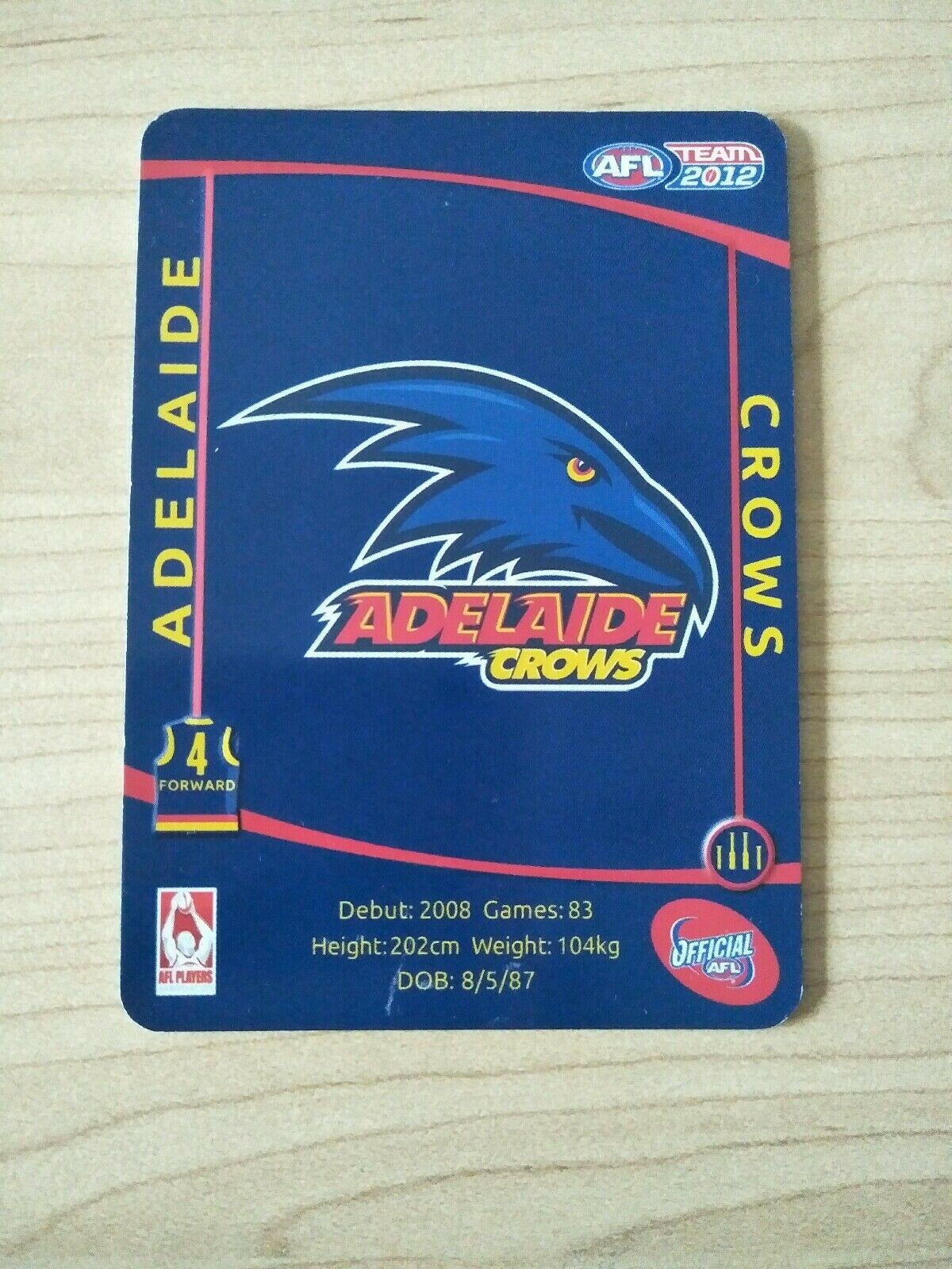 2012 AFL Teamcoach Prize Card Kurt Tippett Adelaide - Image 2
