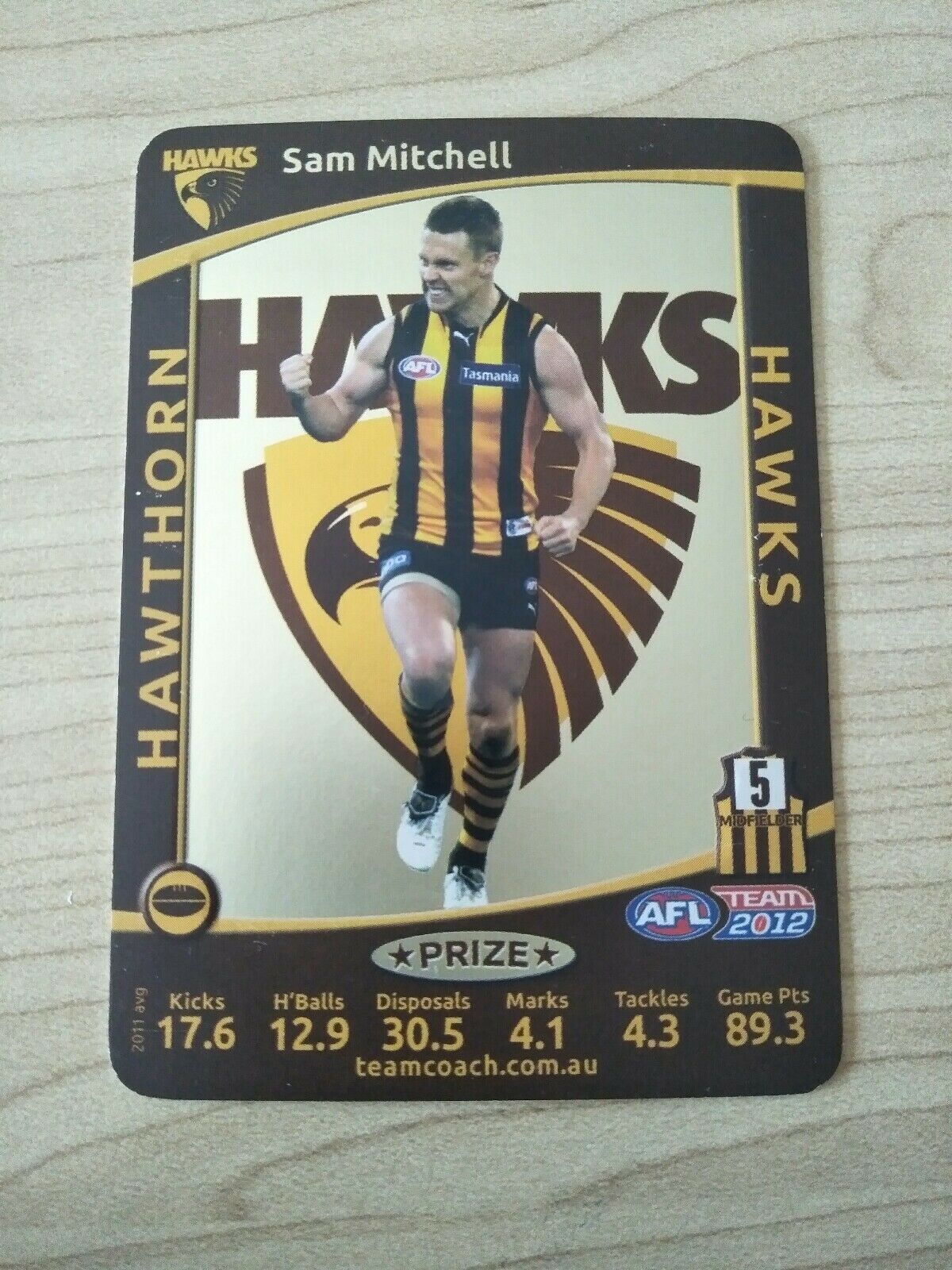 2012 AFL Teamcoach Prize Card Sam Mitchell Hawthorn