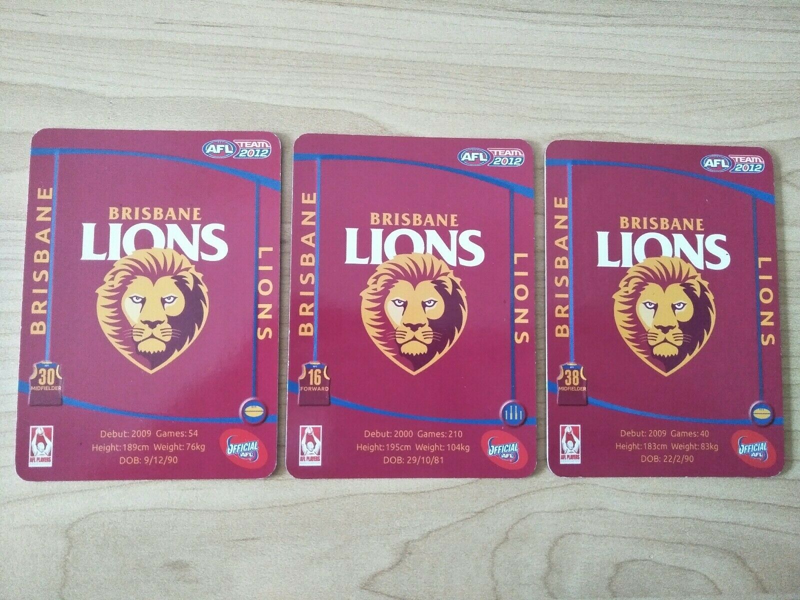 2012 AFL Teamcoach Prize Card Team Set Brisbane Lions - Brown, Redden, Rockliff - Image 2