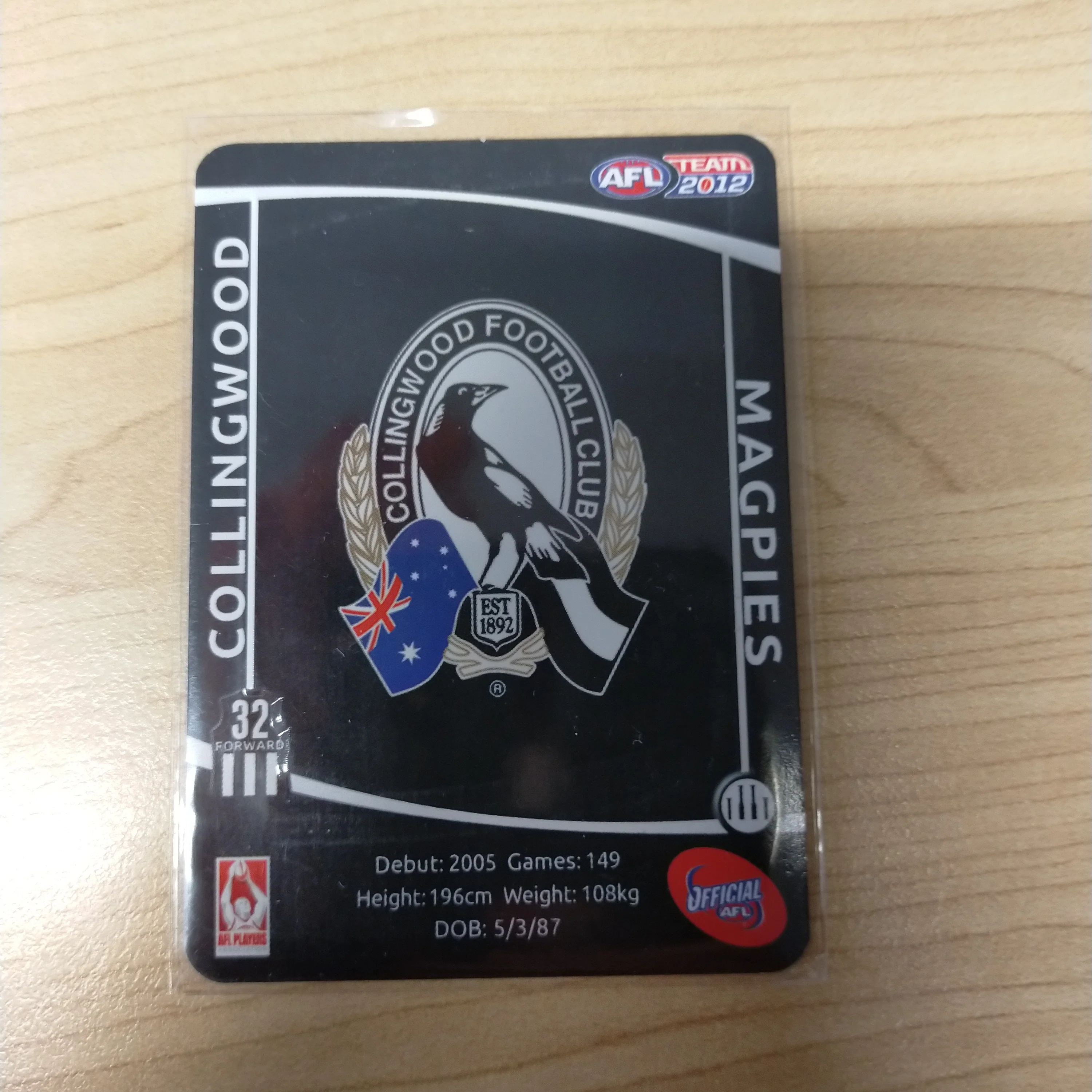 2012 AFL Teamcoach Prize Card Travis Cloke Collingwood - Image 2