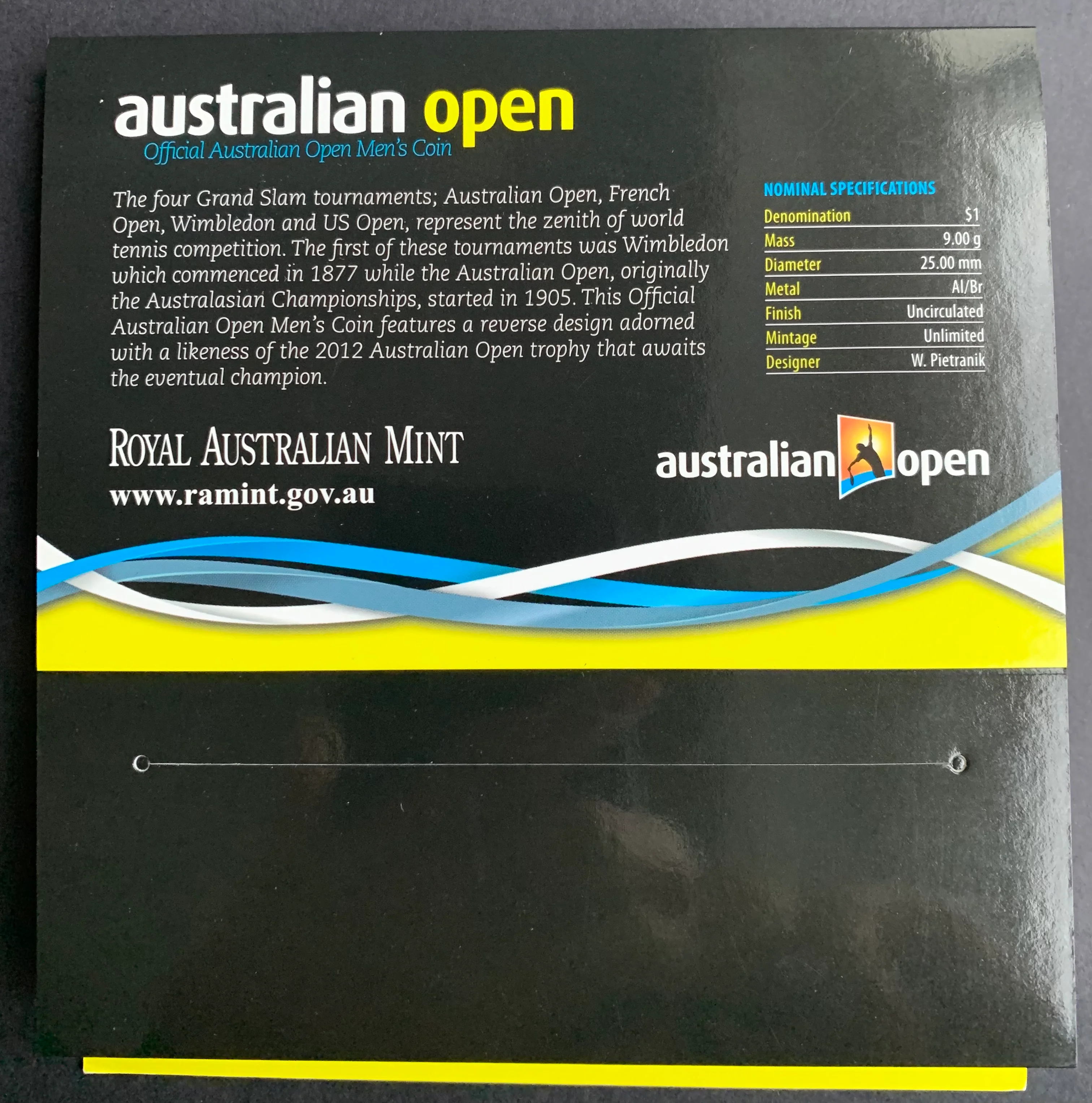 Australia 2012 Australia $1 Australian Open Men's Tennis Coin - Image 2
