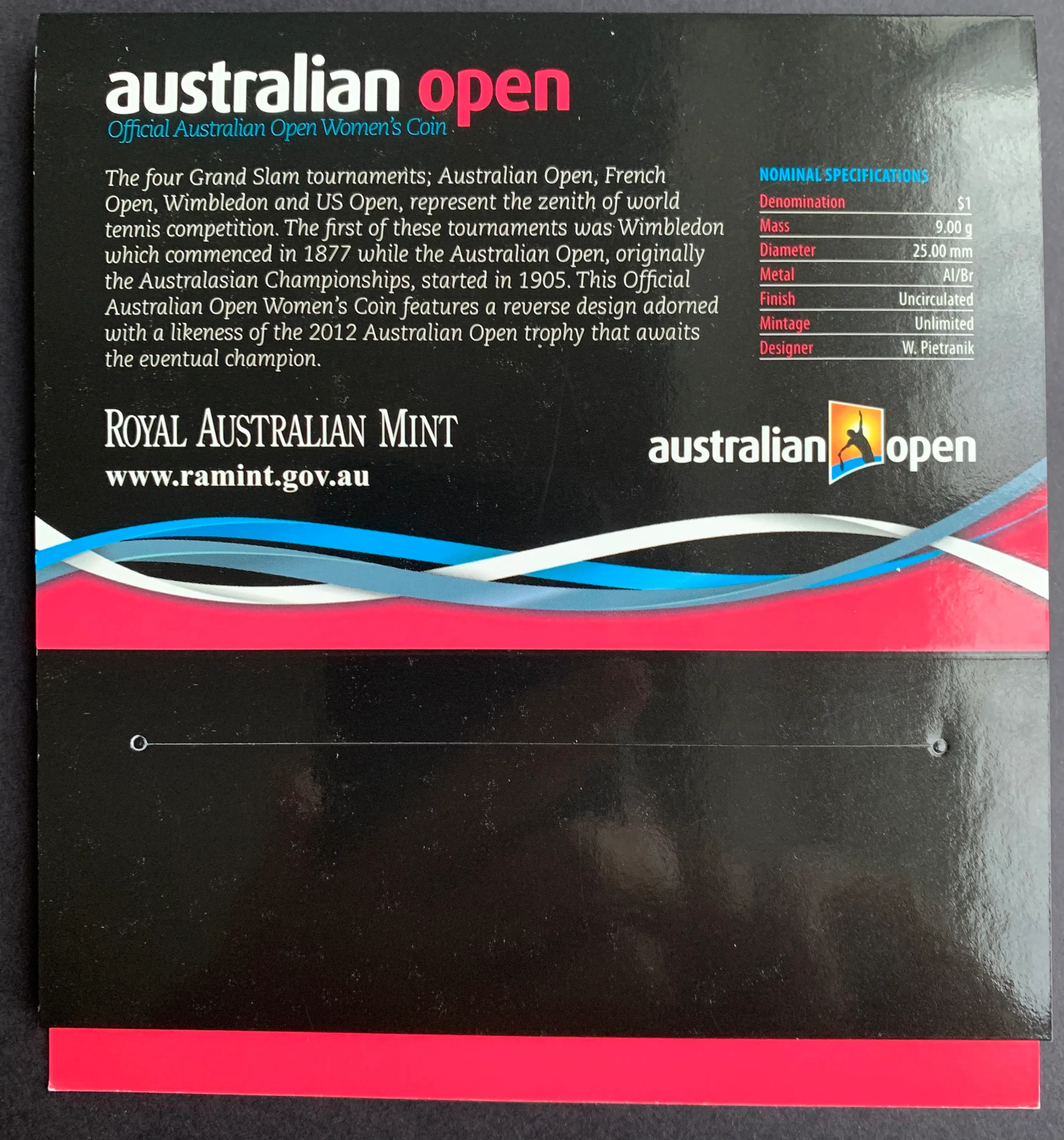 Australia 2012 Australia $1 Australian Open Women's Tennis Coin - Image 2