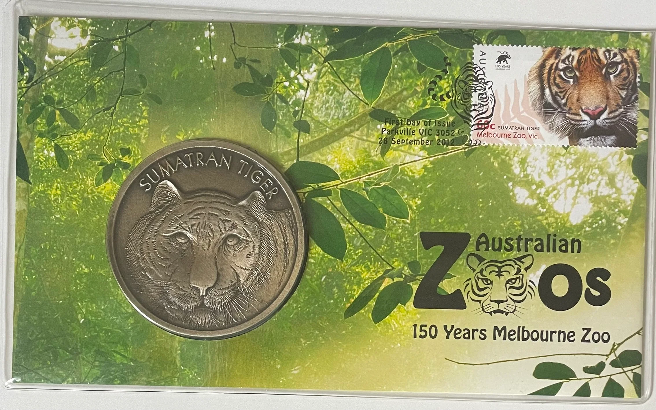 Australia 2012 Zoos Sumatran Tiger, 150 Years Melbourne Zoo. Medal PNC
