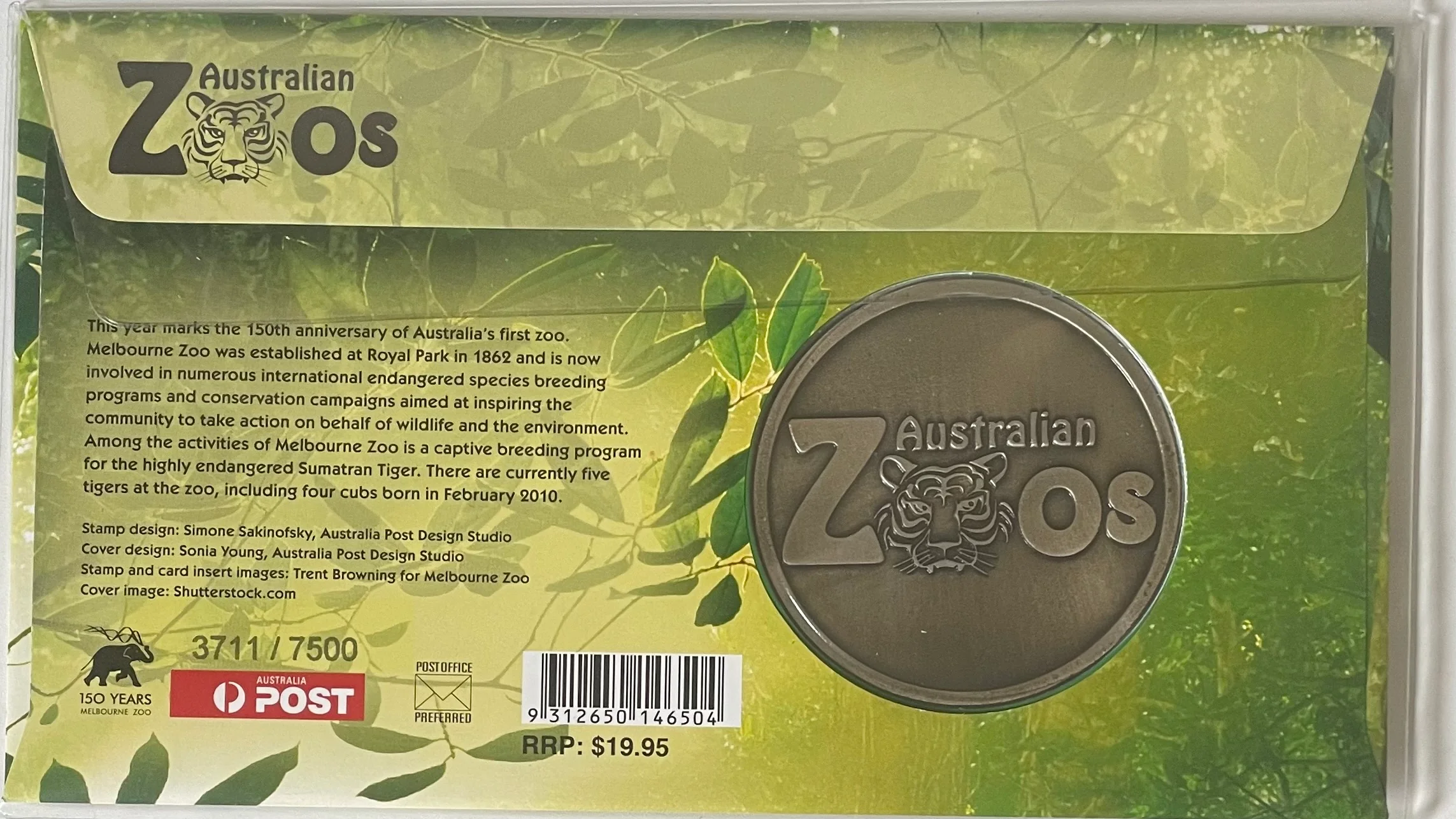 Australia 2012 Zoos Sumatran Tiger, 150 Years Melbourne Zoo. Medal PNC - Image 2