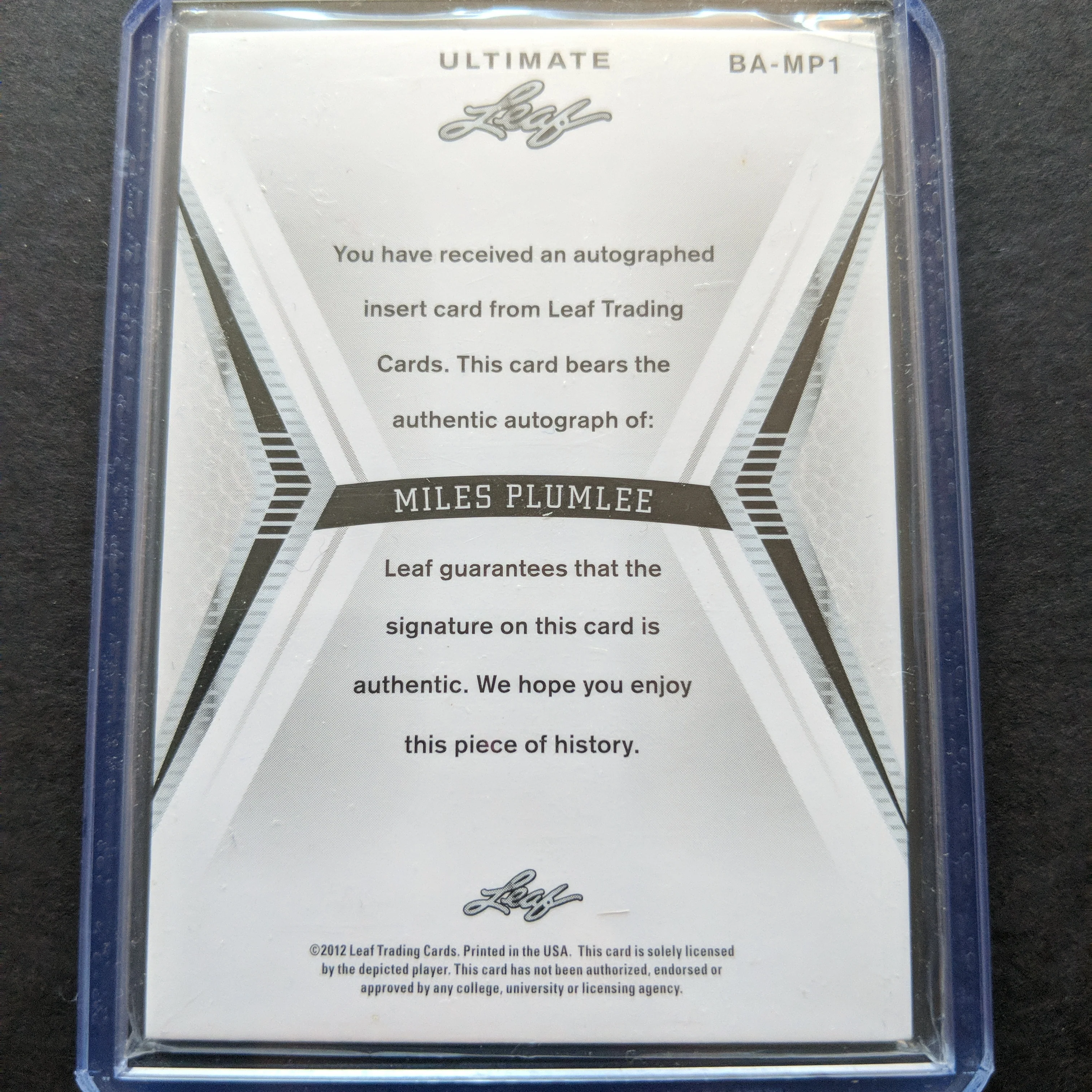 2012 NBA Leaf Ultimate Auto Miles Plumlee Basketball Card - Image 2