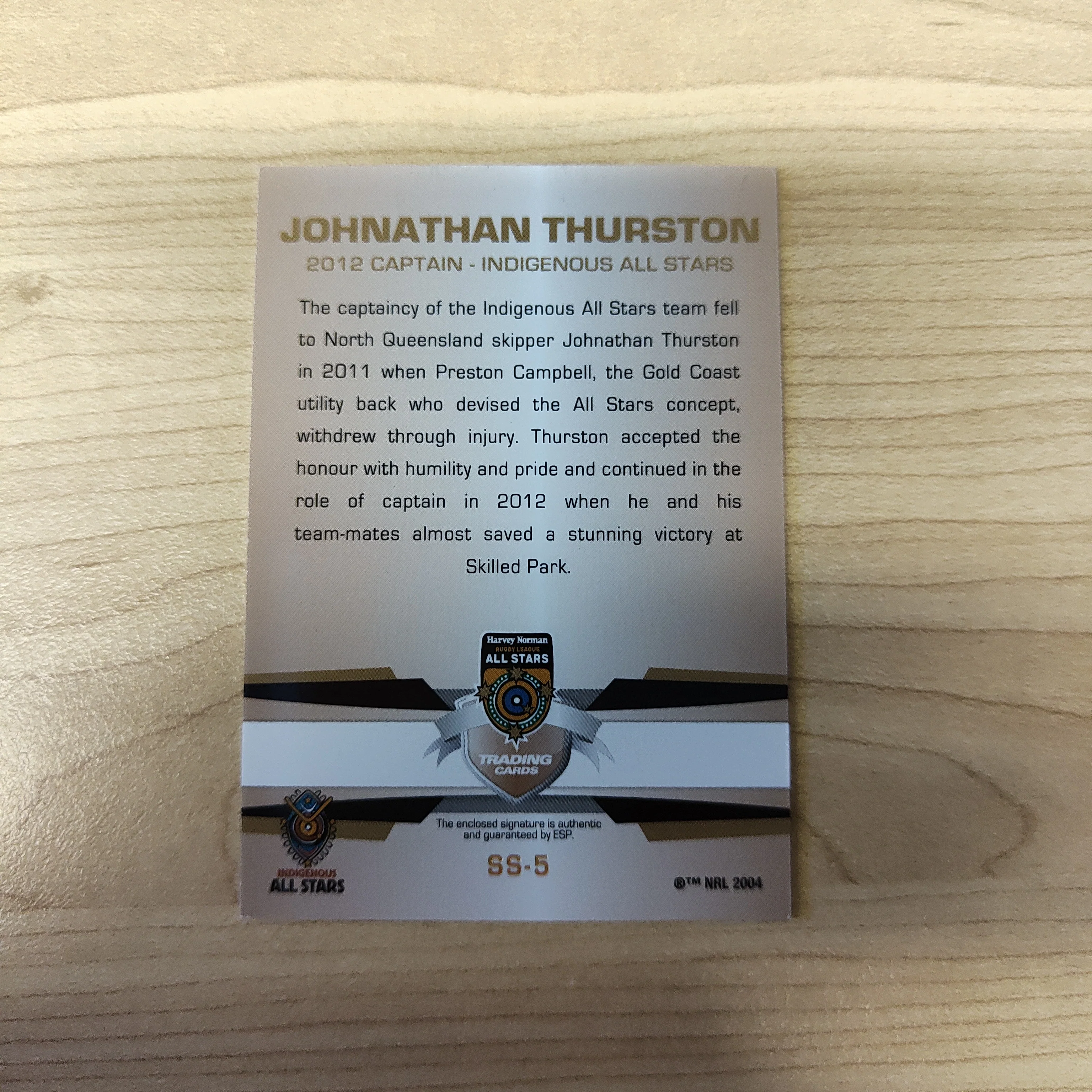2012 NRL Limited Edition Signature Series Johnathan Thurston Indigenous All Stars - Image 2