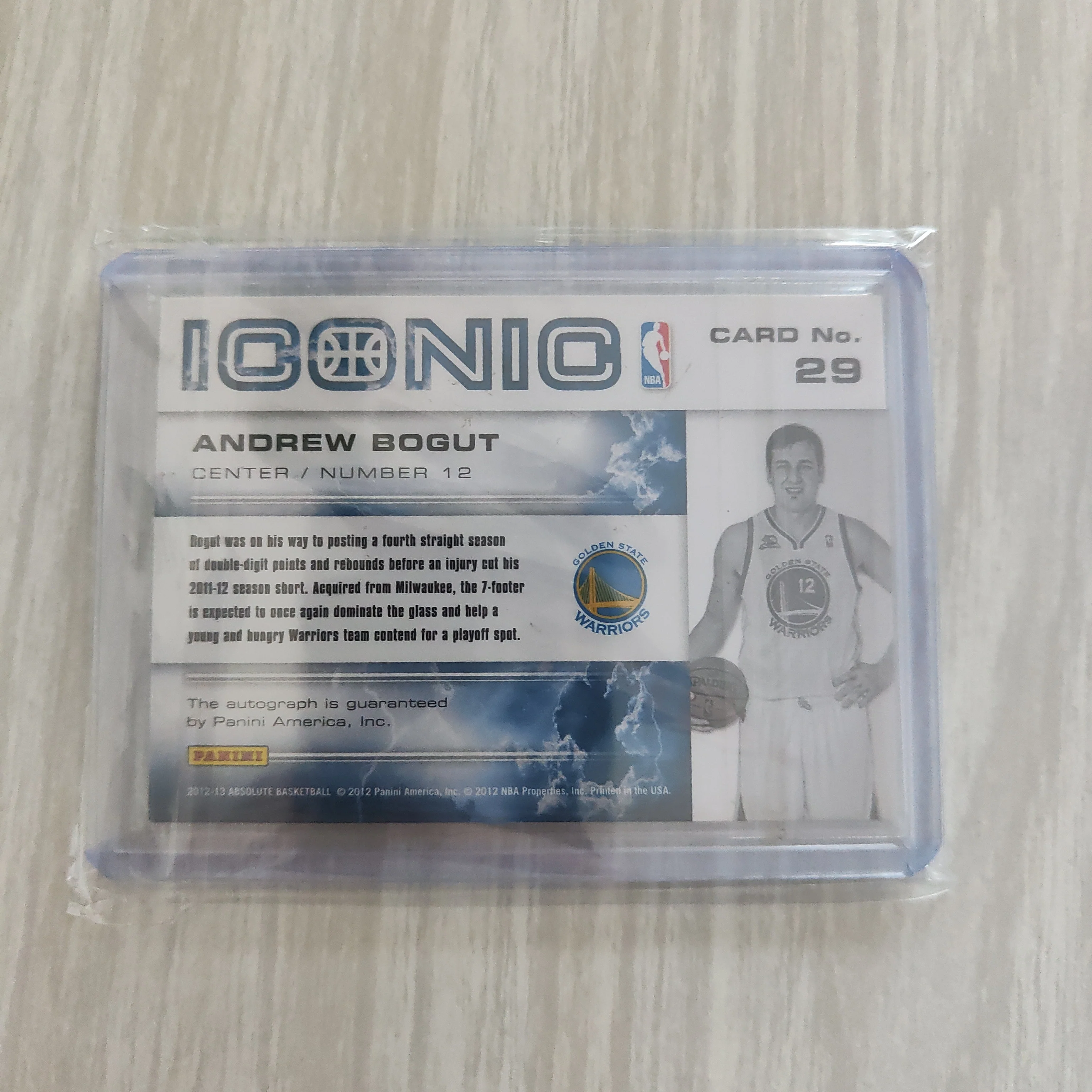 2012 Panini Iconic Andrew Bogut Signature Card NBA Basketball Card 50/99 - Image 2