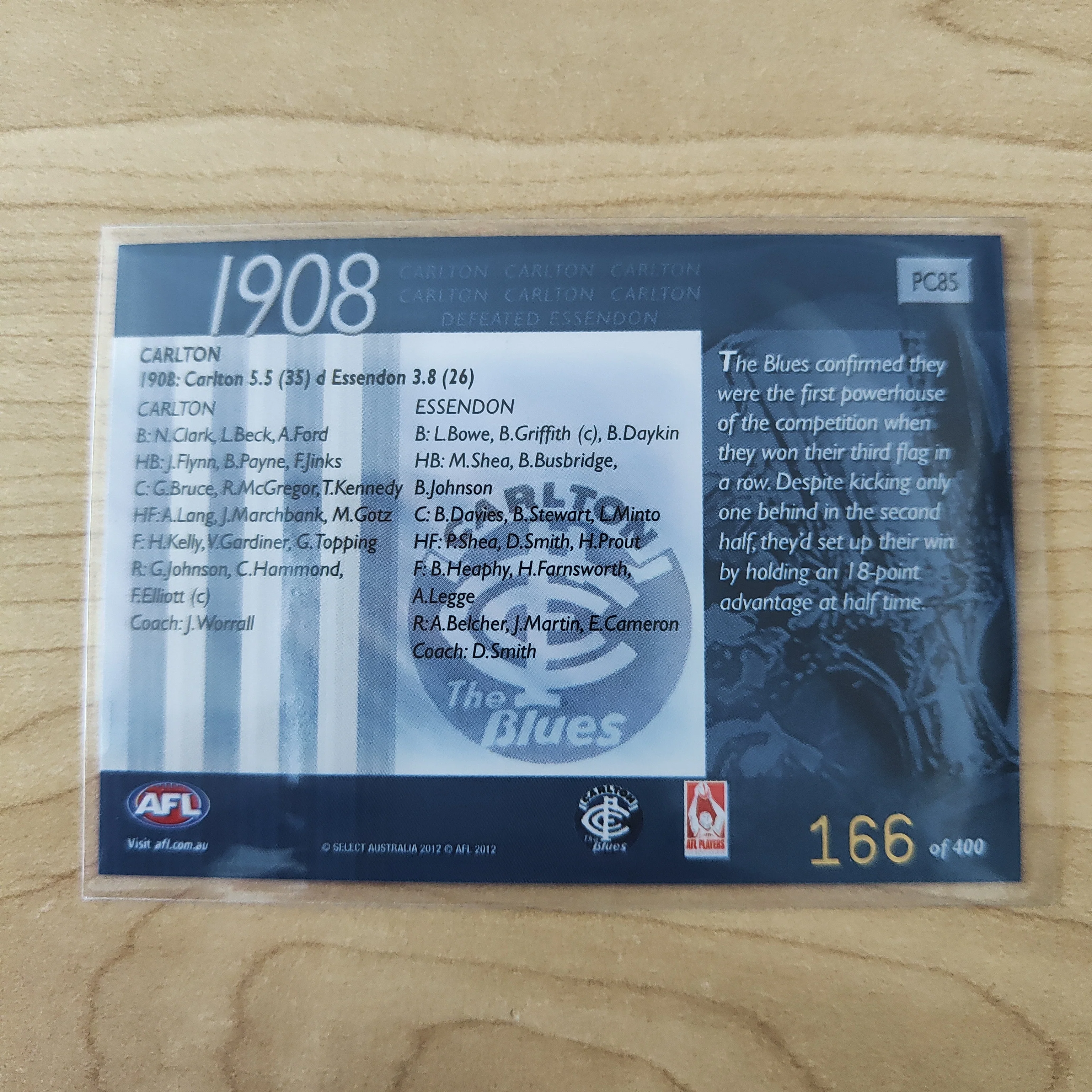 2012 Select Eternity 1908 Premiers Carlton No.166/400 - Image 2