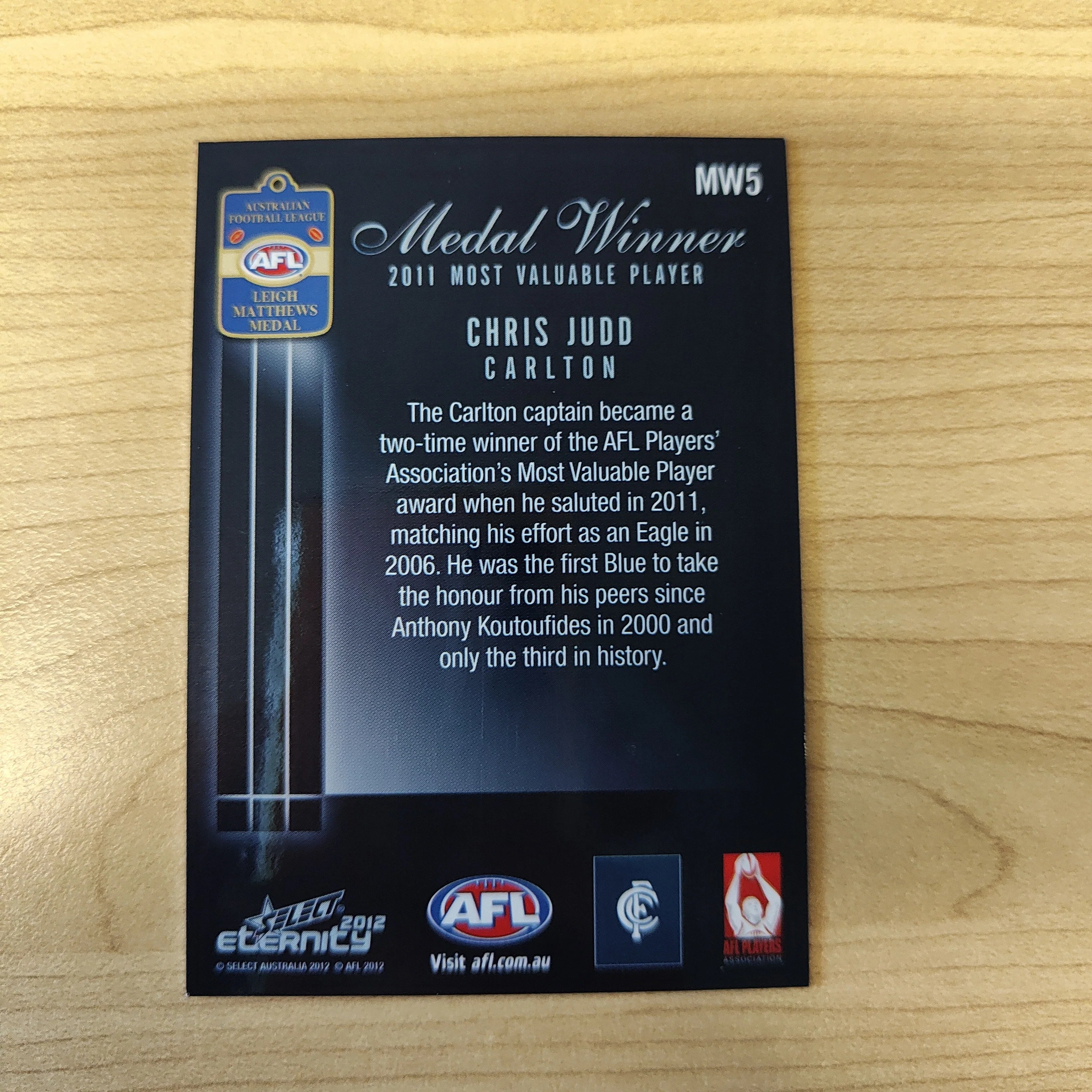 2012 Select Eternity Medal Winner Chris Judd Carlton - Image 2