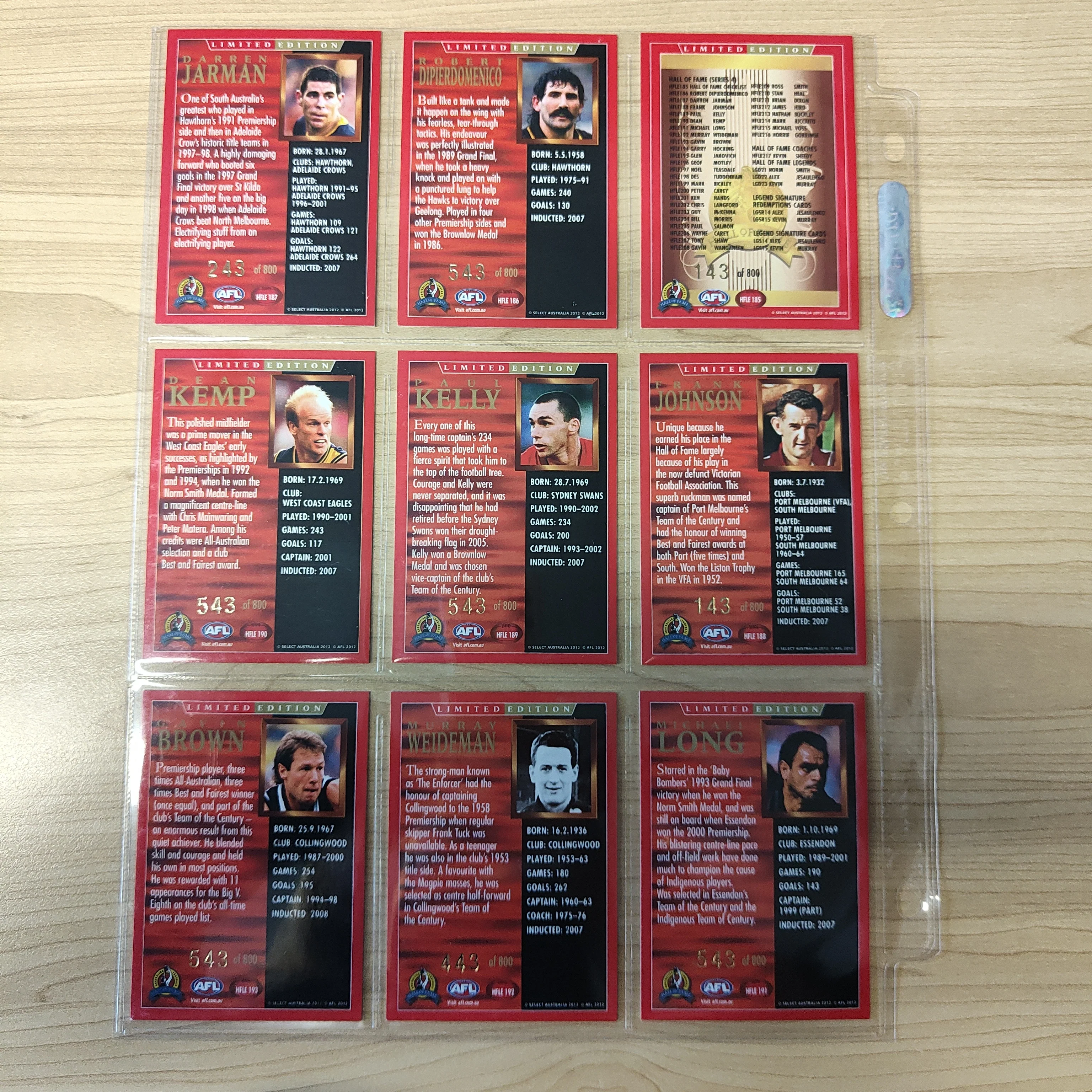 2012 AFL Select Hall of Fame Series 4 Limited Edition Set of 33 Cards - Image 2