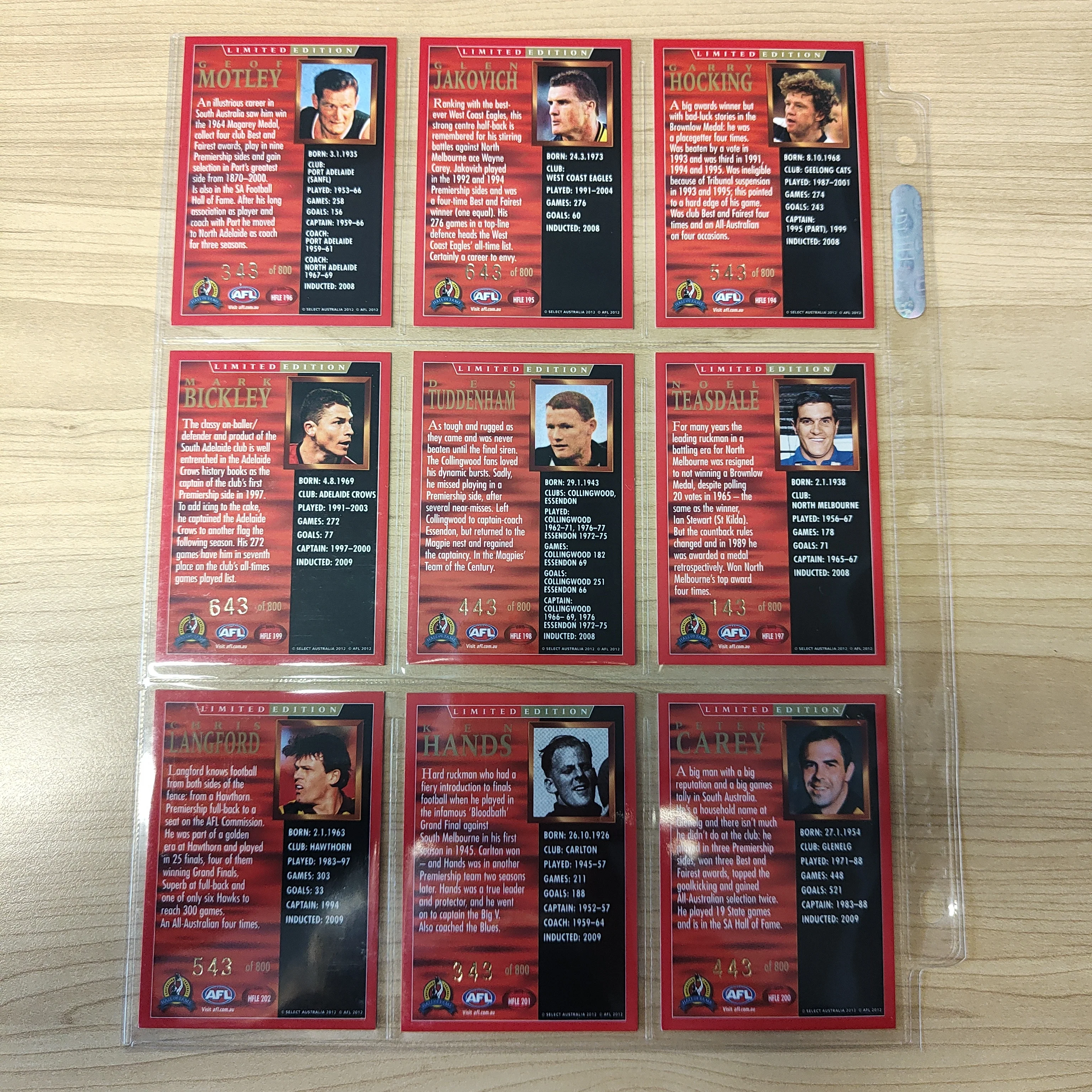 2012 AFL Select Hall of Fame Series 4 Limited Edition Set of 33 Cards - Image 4