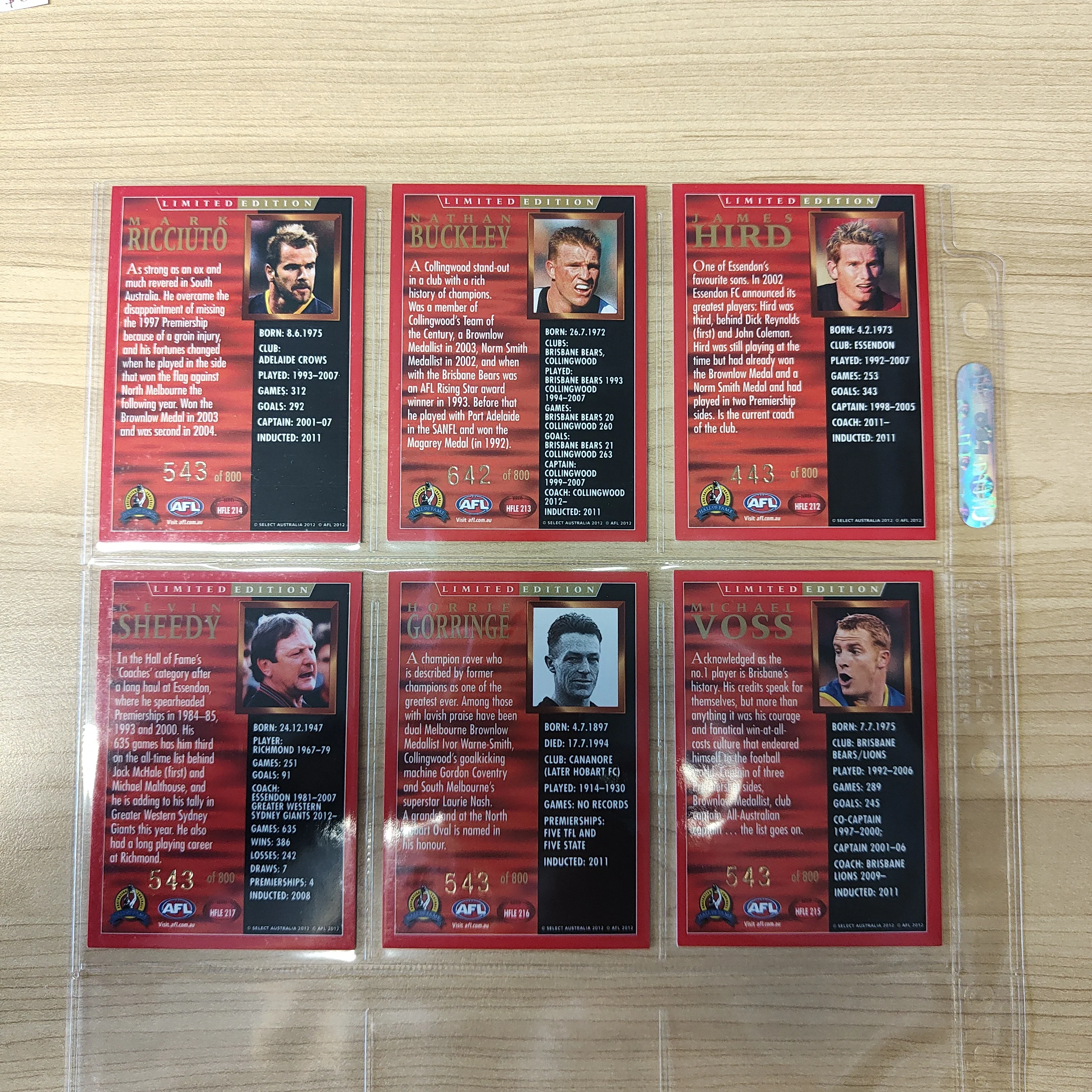 2012 AFL Select Hall of Fame Series 4 Limited Edition Set of 33 Cards - Image 8
