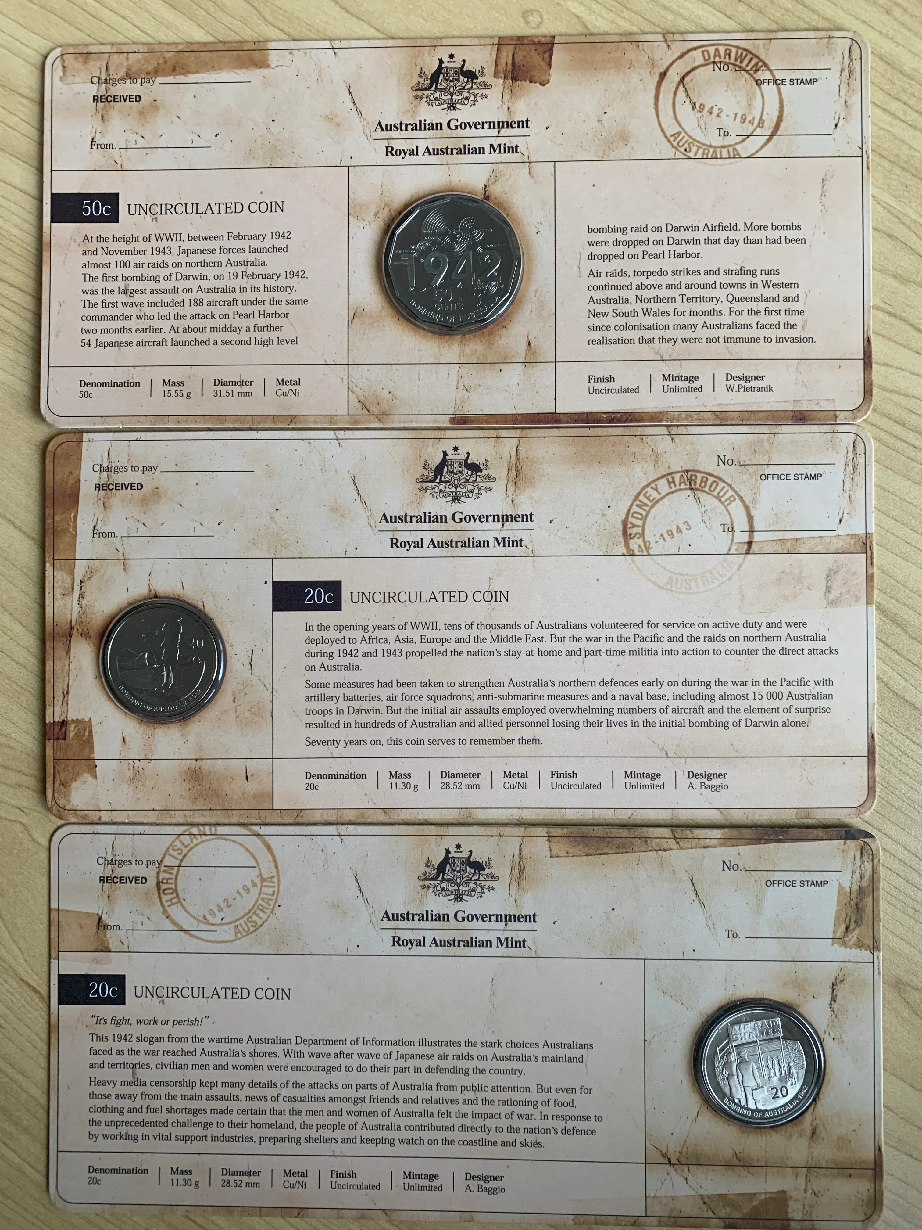Australia 2012 Royal Australian Mint Shores Under Siege 2 x 20c & 50c Uncirculated Coins - Image 3