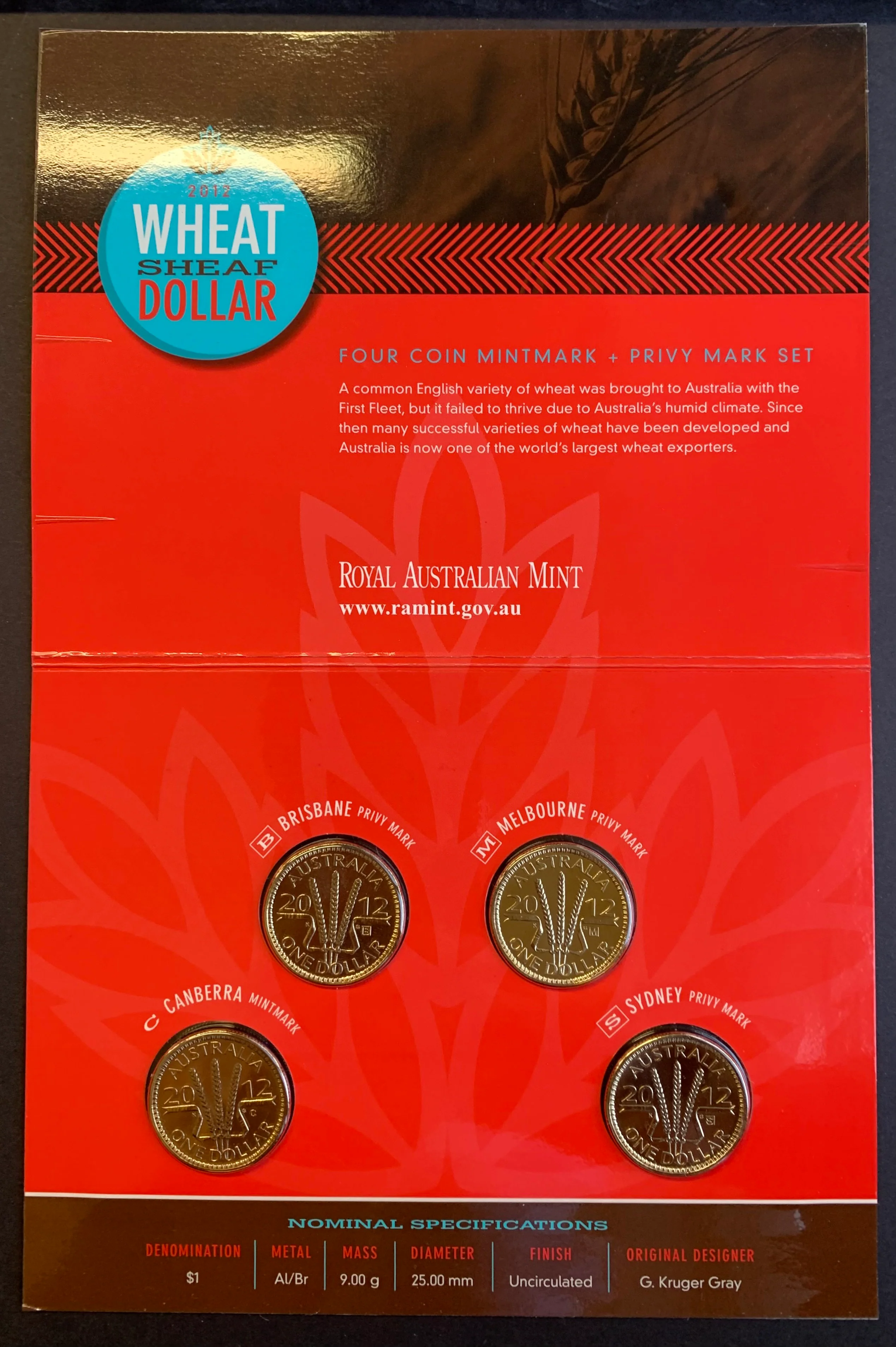Australia 2012 Royal Australian Mint $1 Wheat Dollar Uncirculated Privy Mark Set Of 4 - Image 2