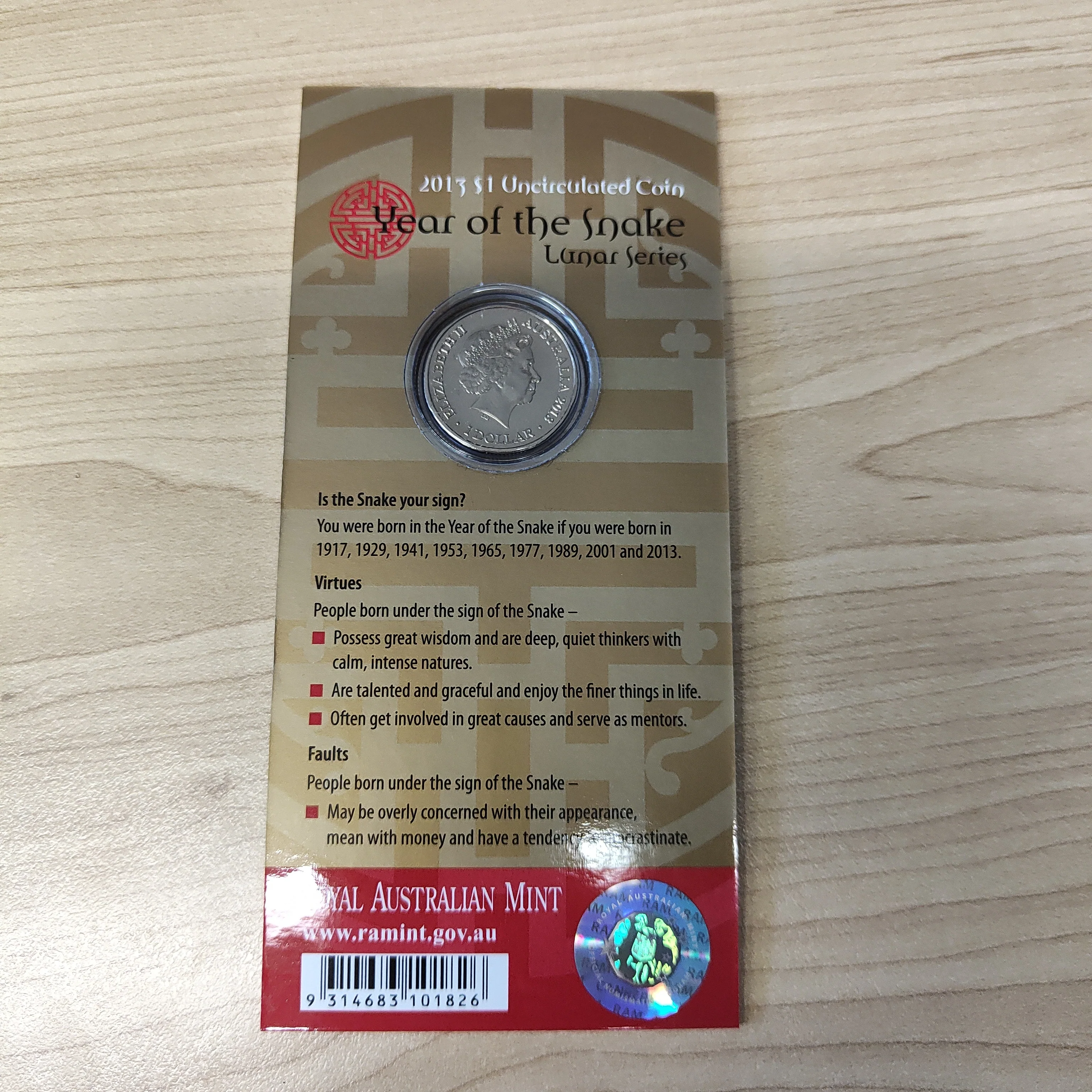 Australia 2013 Royal Australian Mint $1 Lunar New Year of the Snake Coin - Image 2