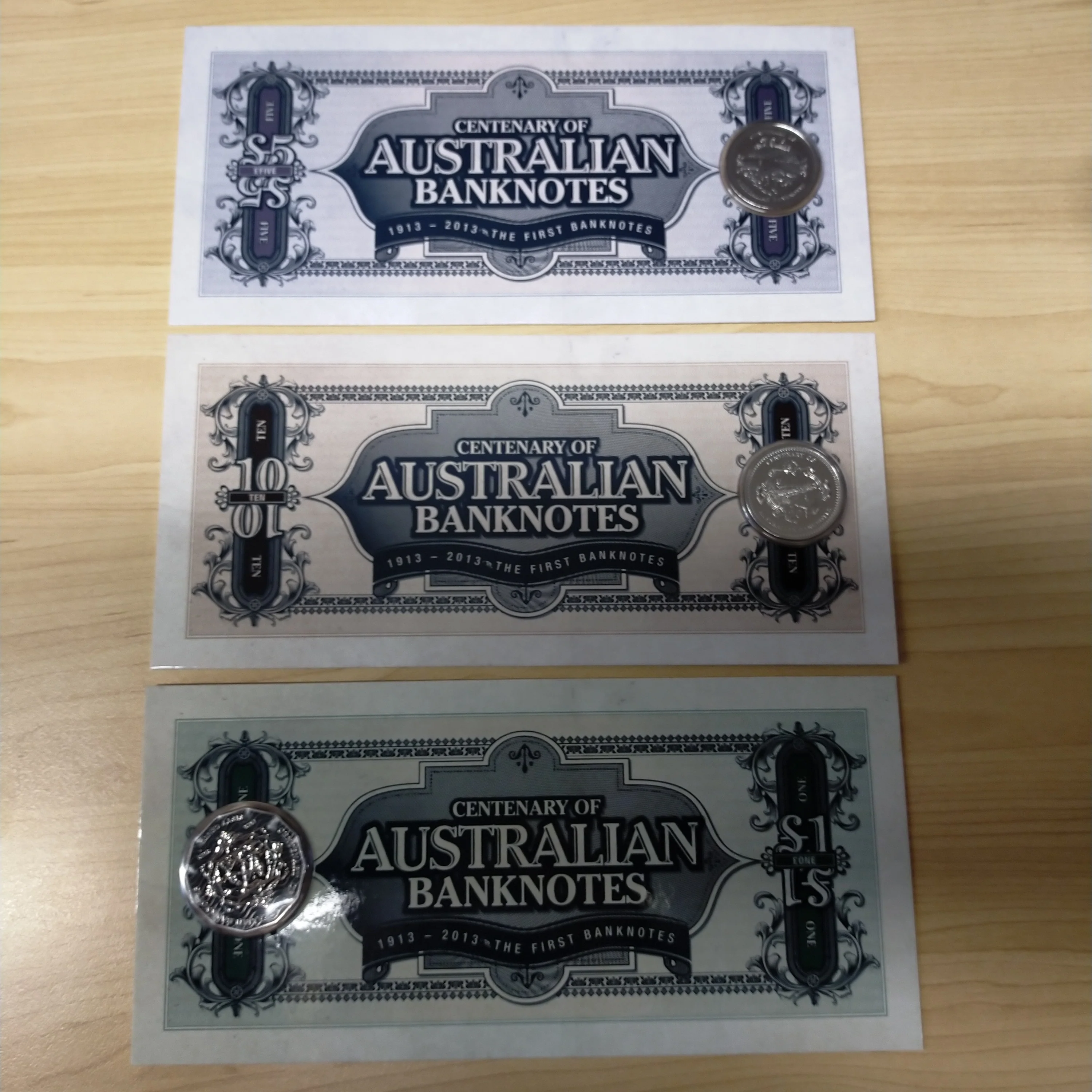 Australia 2013 Royal Australian Mint 20c 50c Centenary of Australian Banknotes 3 Carded Coin Set
