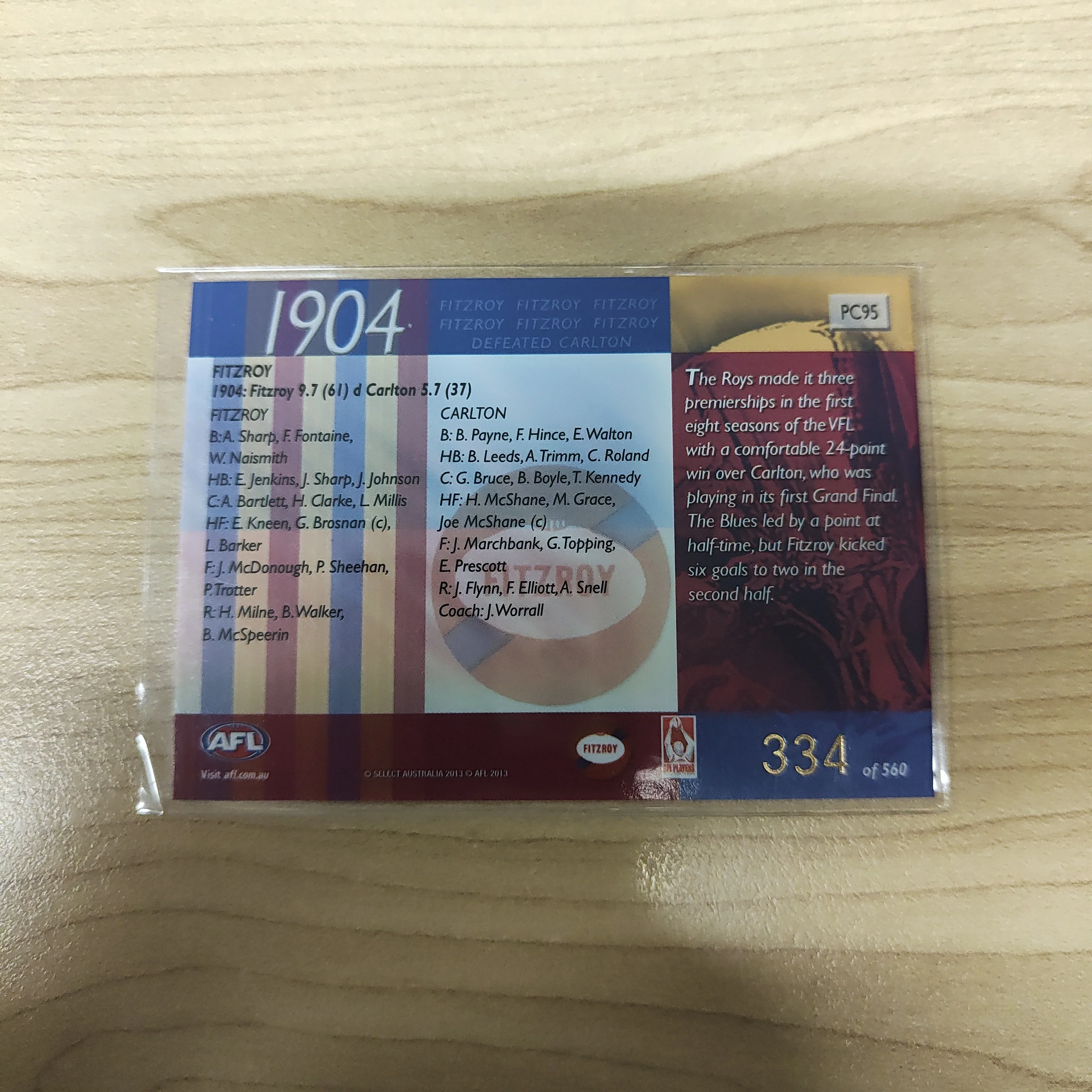 2013 Select Prime 1904 Premiers Fitzroy No.334 - Image 2