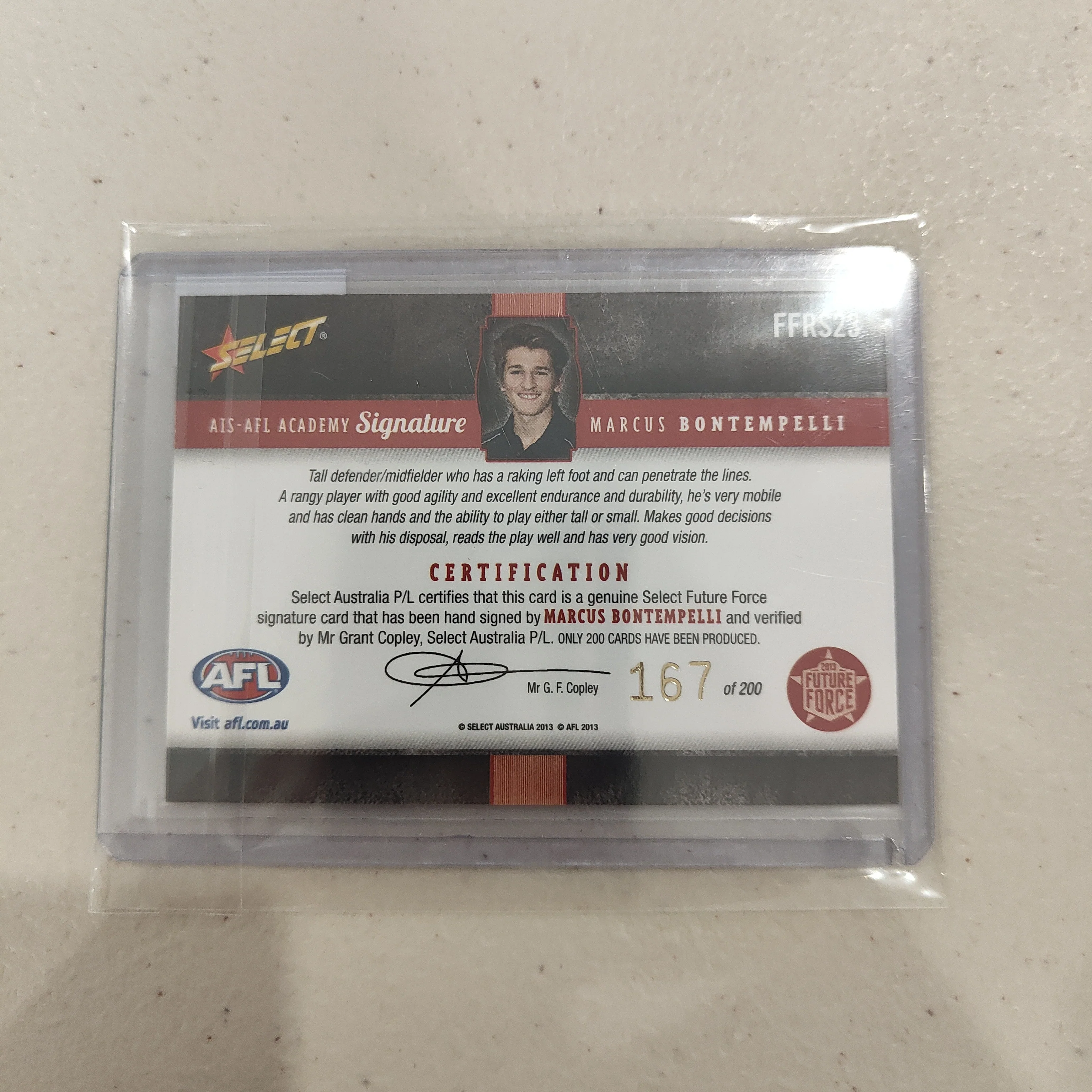 2013 Select Red Draft Pick Signature Marcus Bontempelli Western Bulldogs No.167/200 - Image 2
