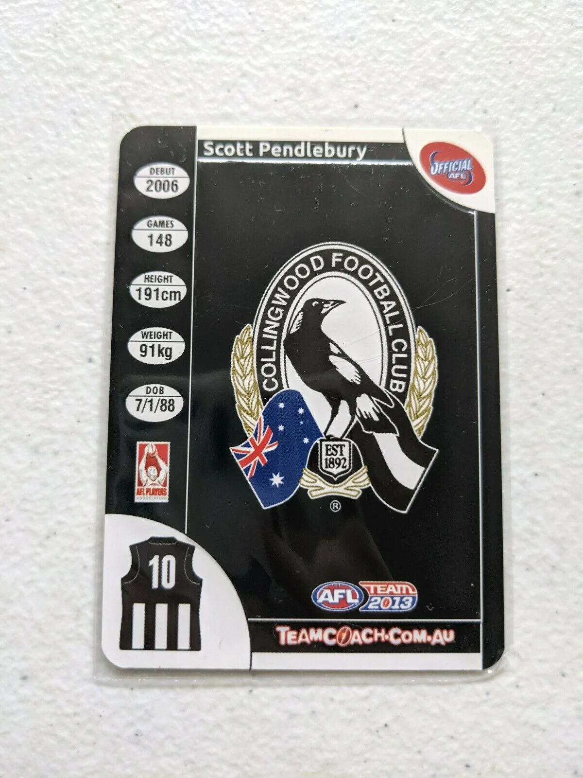 2013 TEAMCOACH PRIZE CARD SCOTT PENDLEBURY COLLINGWOOD Magpies - Image 2