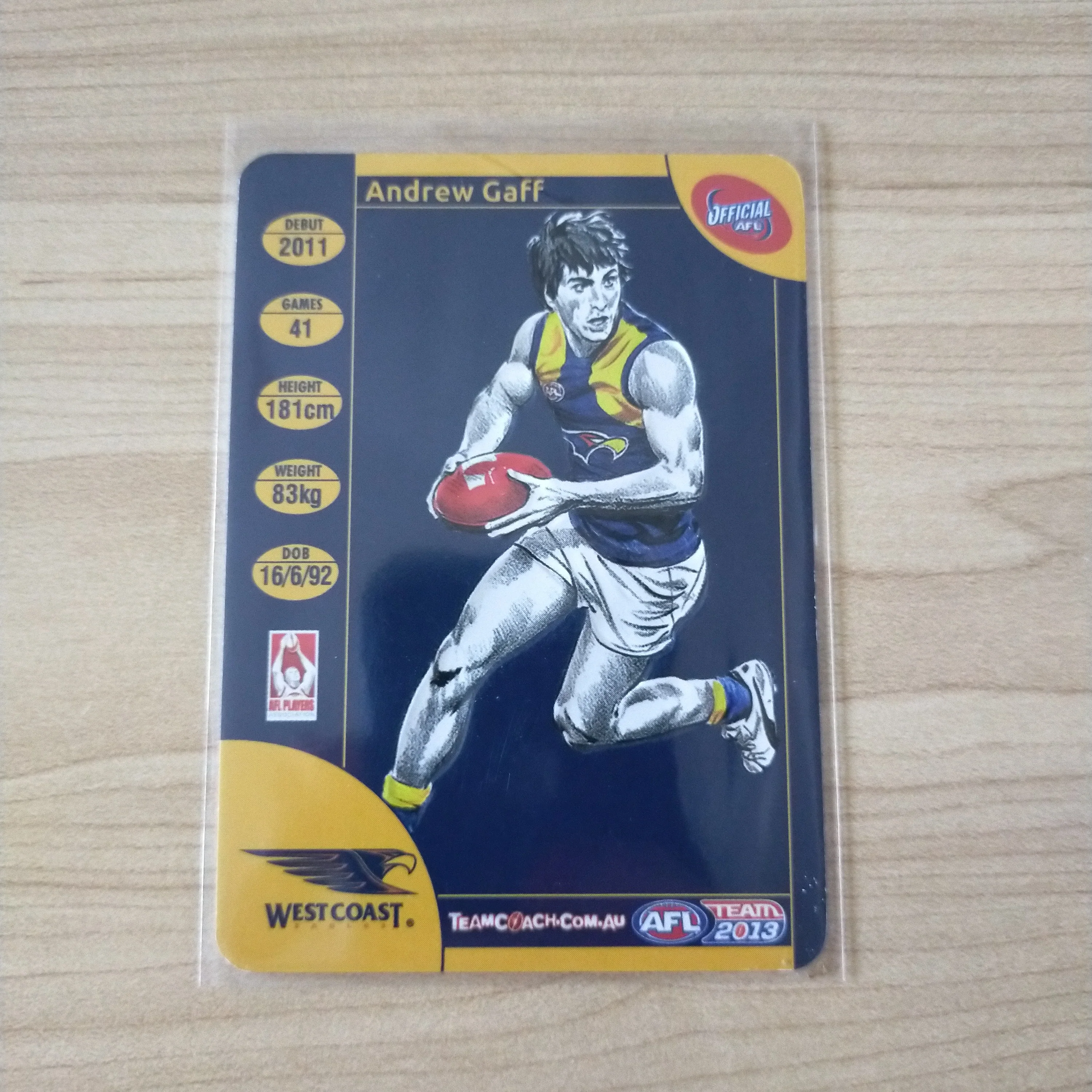 2013 Teamcoach Star Wildcard Andrew Gaff West Coast SW-17 - Image 2