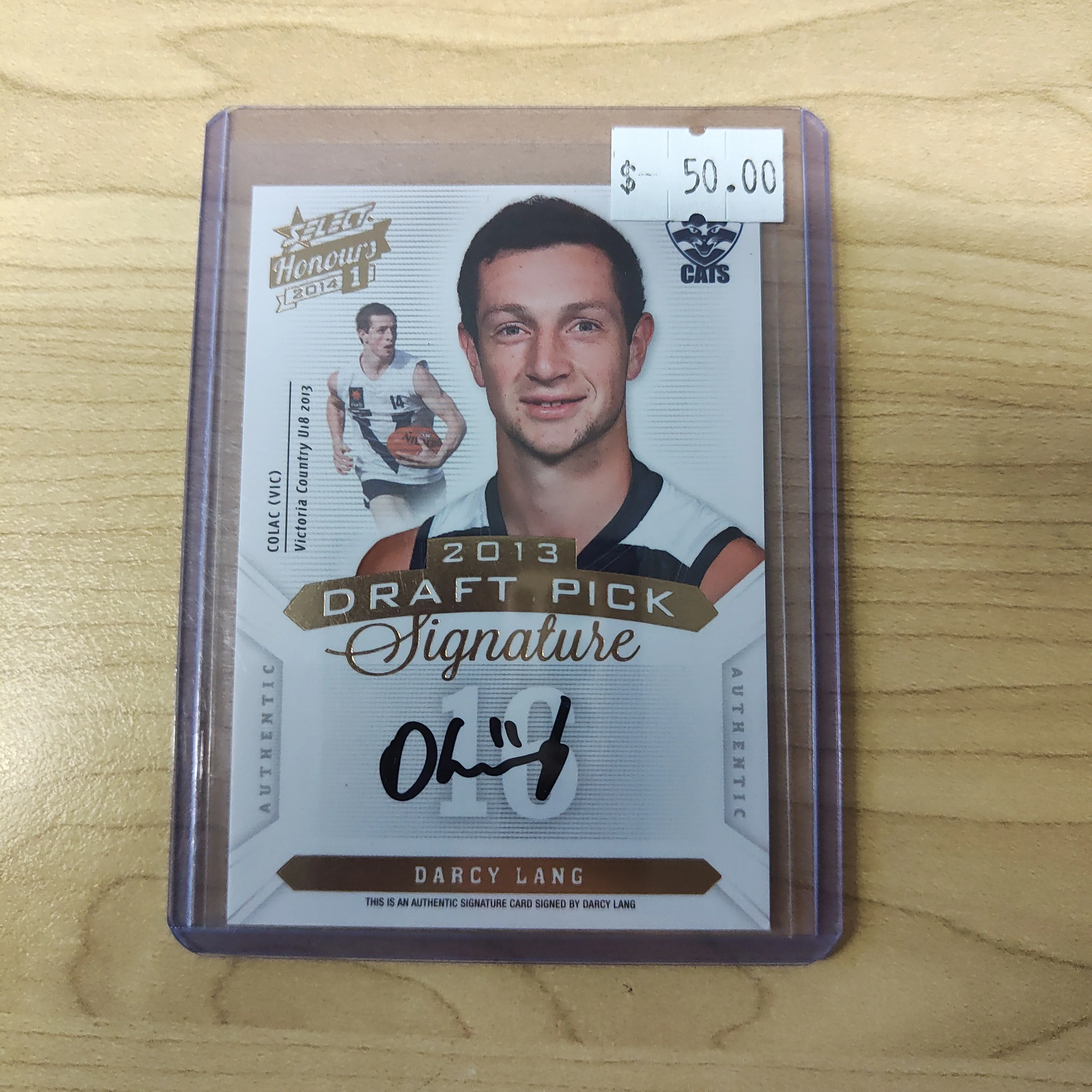 2014 AFL Select Honours 1 Draft Pick Signature Darcy Lang Geelong No. 384/400