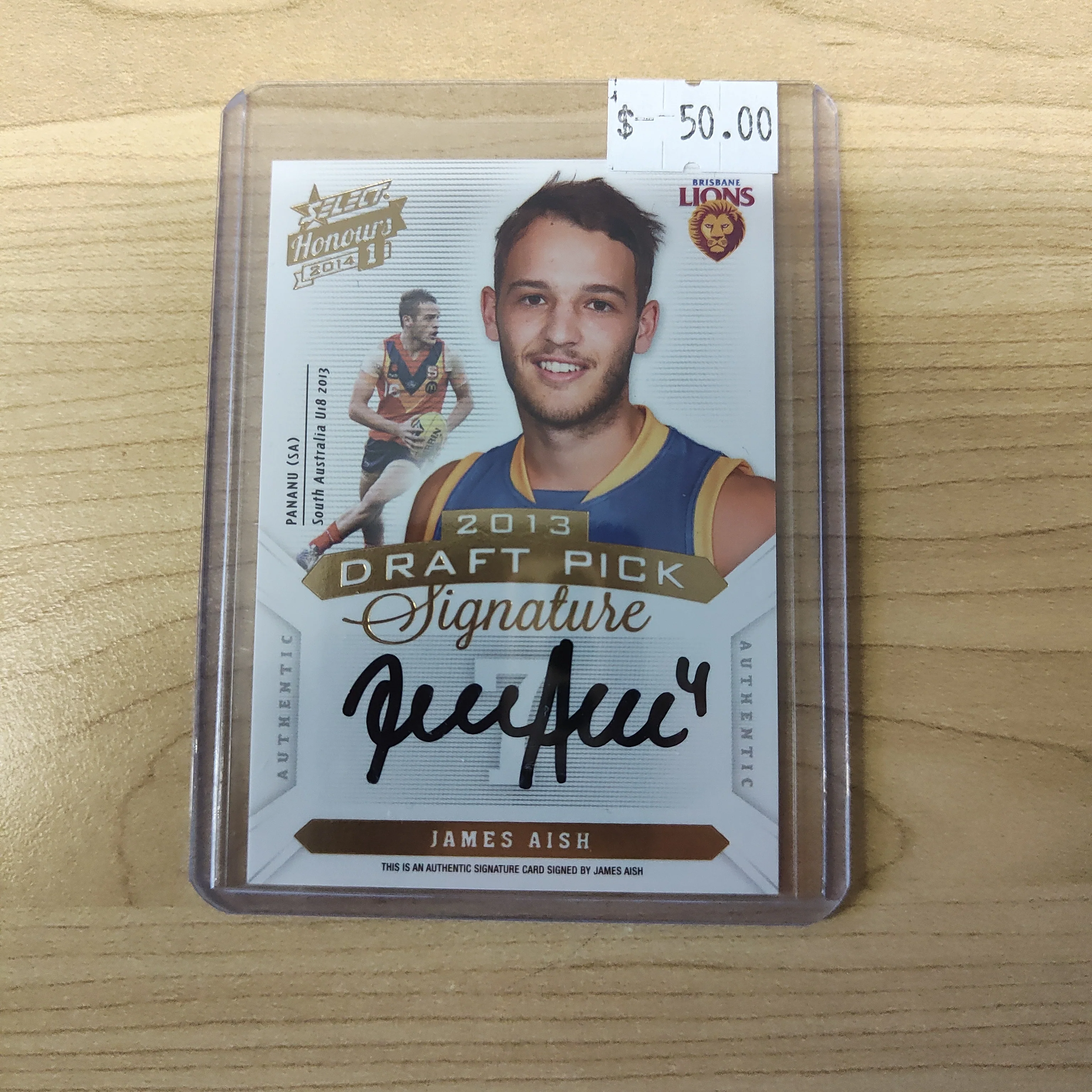 2014 AFL Select Honours 1 Draft Pick Signature James Aish Brisbane No. 155/400